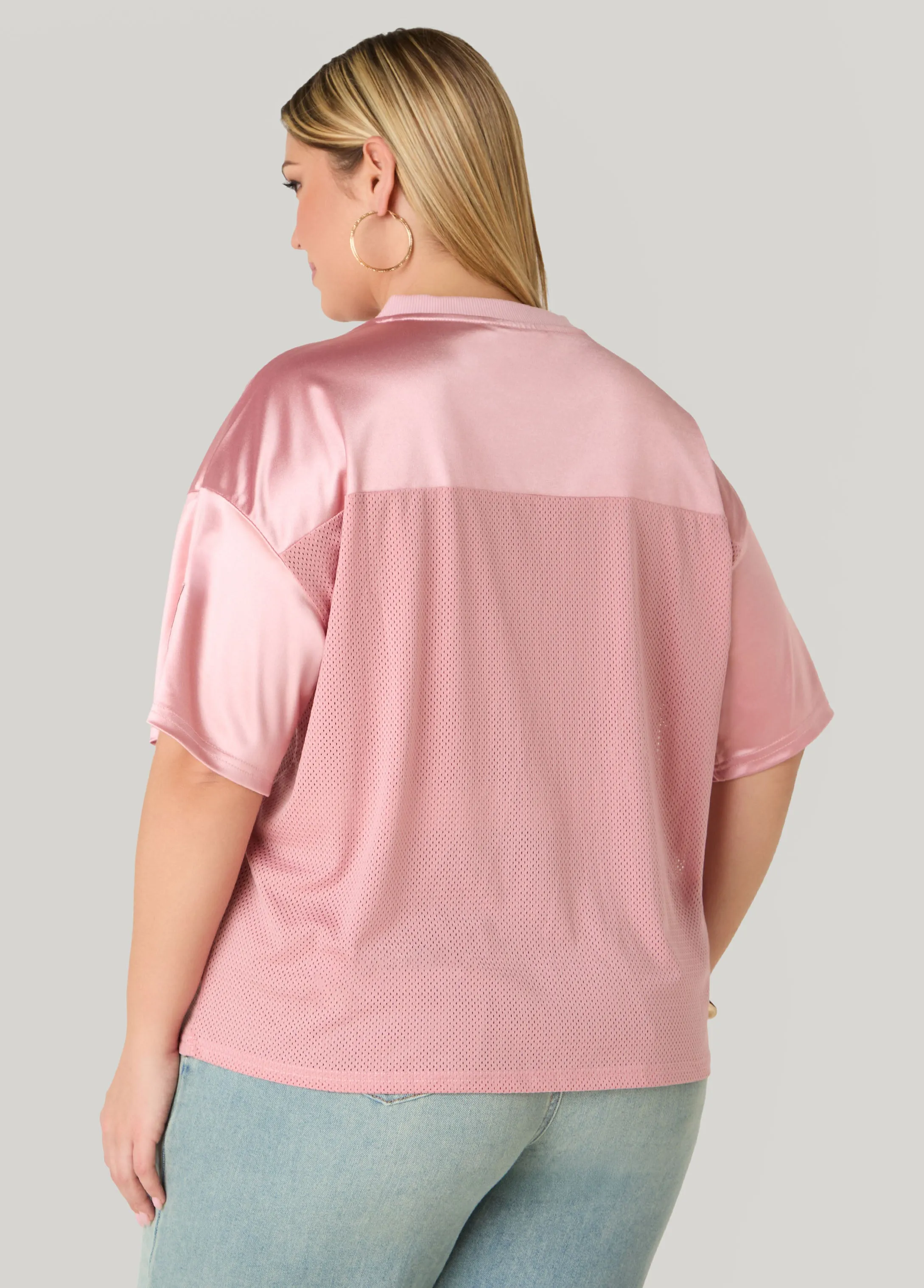 Stretch Satin And Mesh Jersey Tee sold by Ashley Stewart product image thumbnail 2