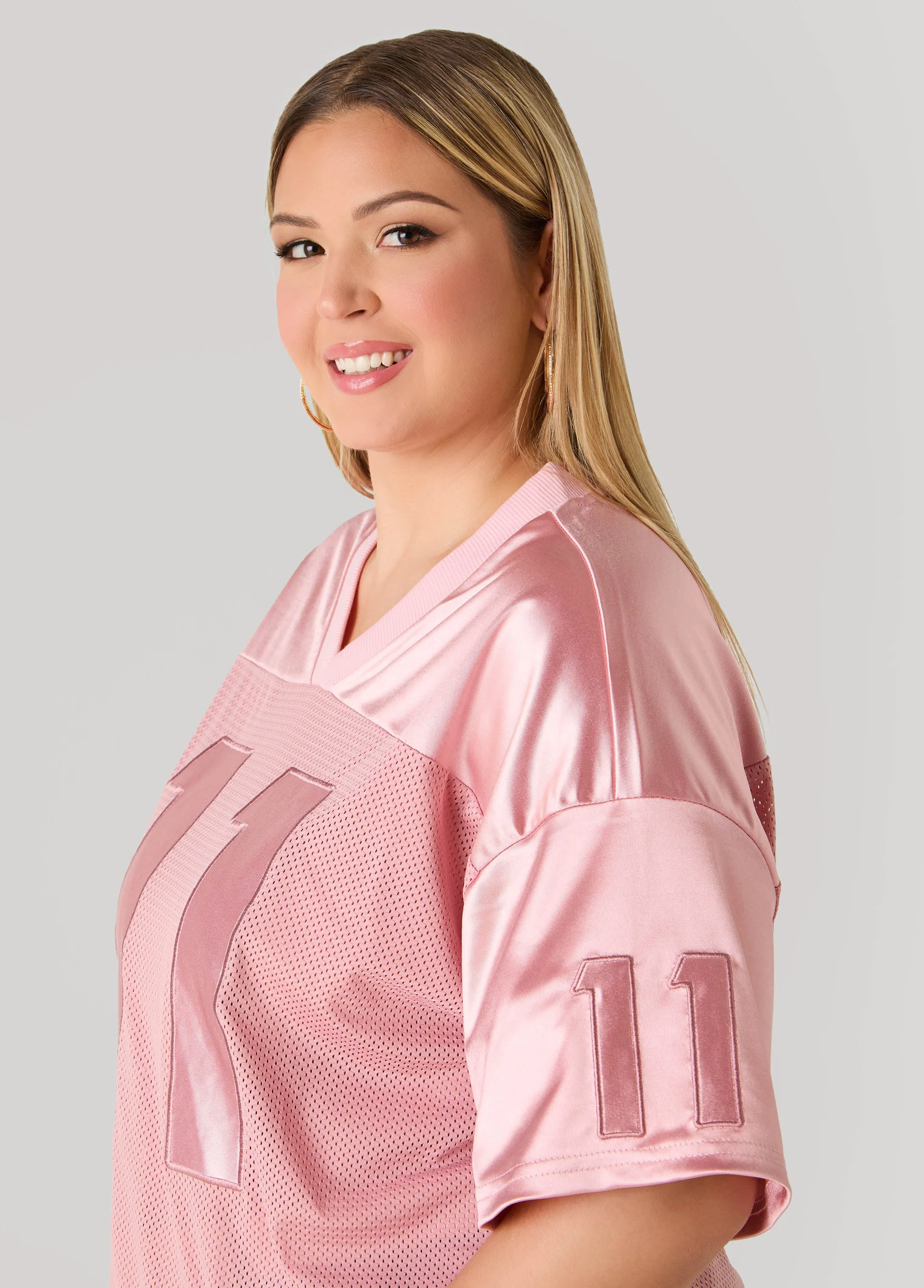Stretch Satin And Mesh Jersey Tee sold by Ashley Stewart product image thumbnail 4
