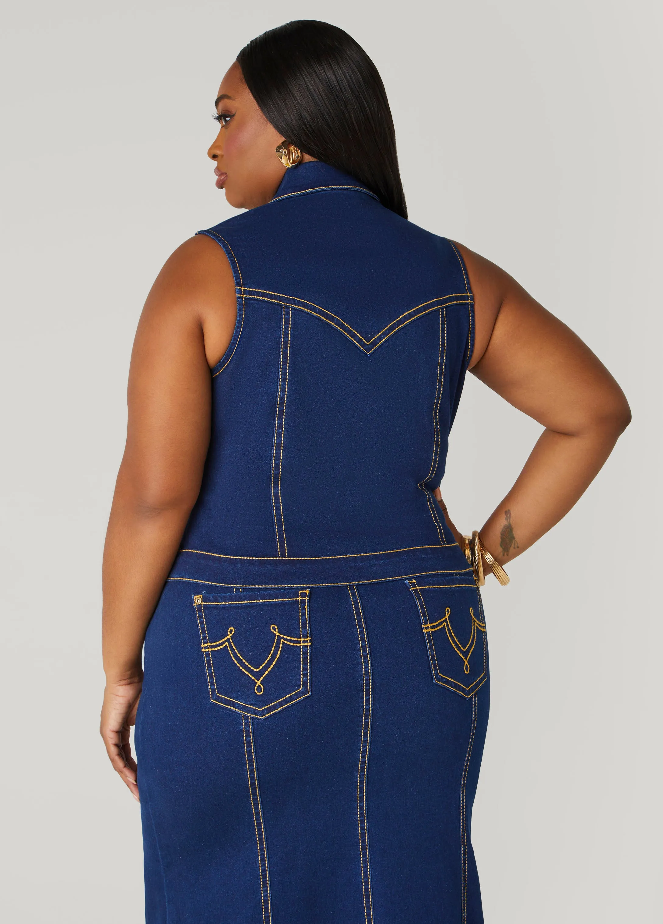 Seam Detailed Denim Vest sold by Ashley Stewart product image thumbnail 2
