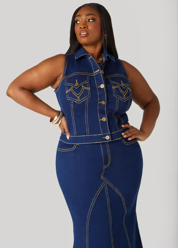 Seam Detailed Denim Vest sold by Ashley Stewart
