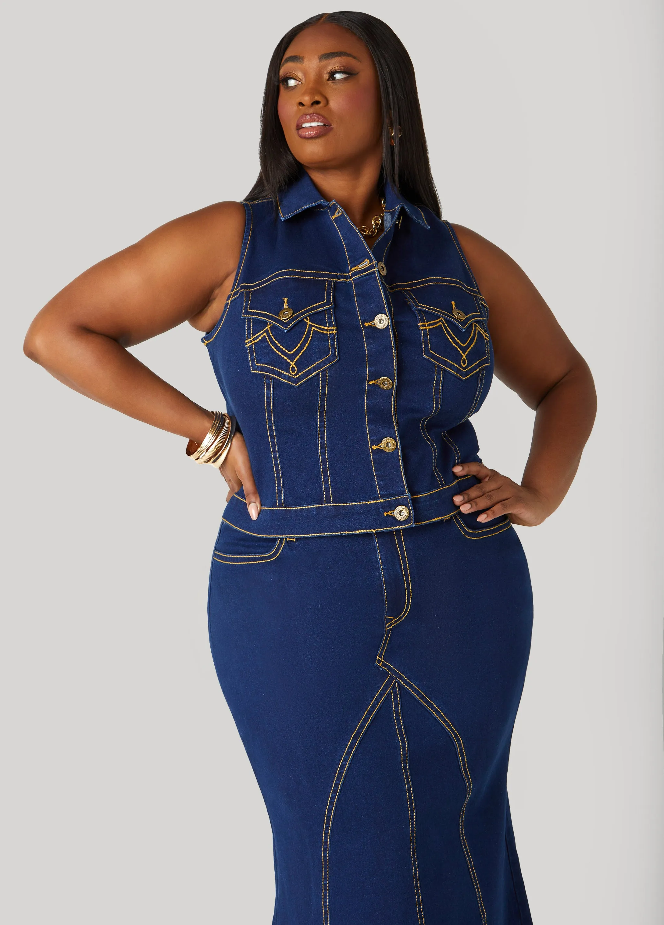 Seam Detailed Denim Vest sold by Ashley Stewart