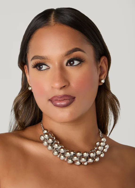 Beaded Silver Tone Necklace Set sold by Ashley Stewart