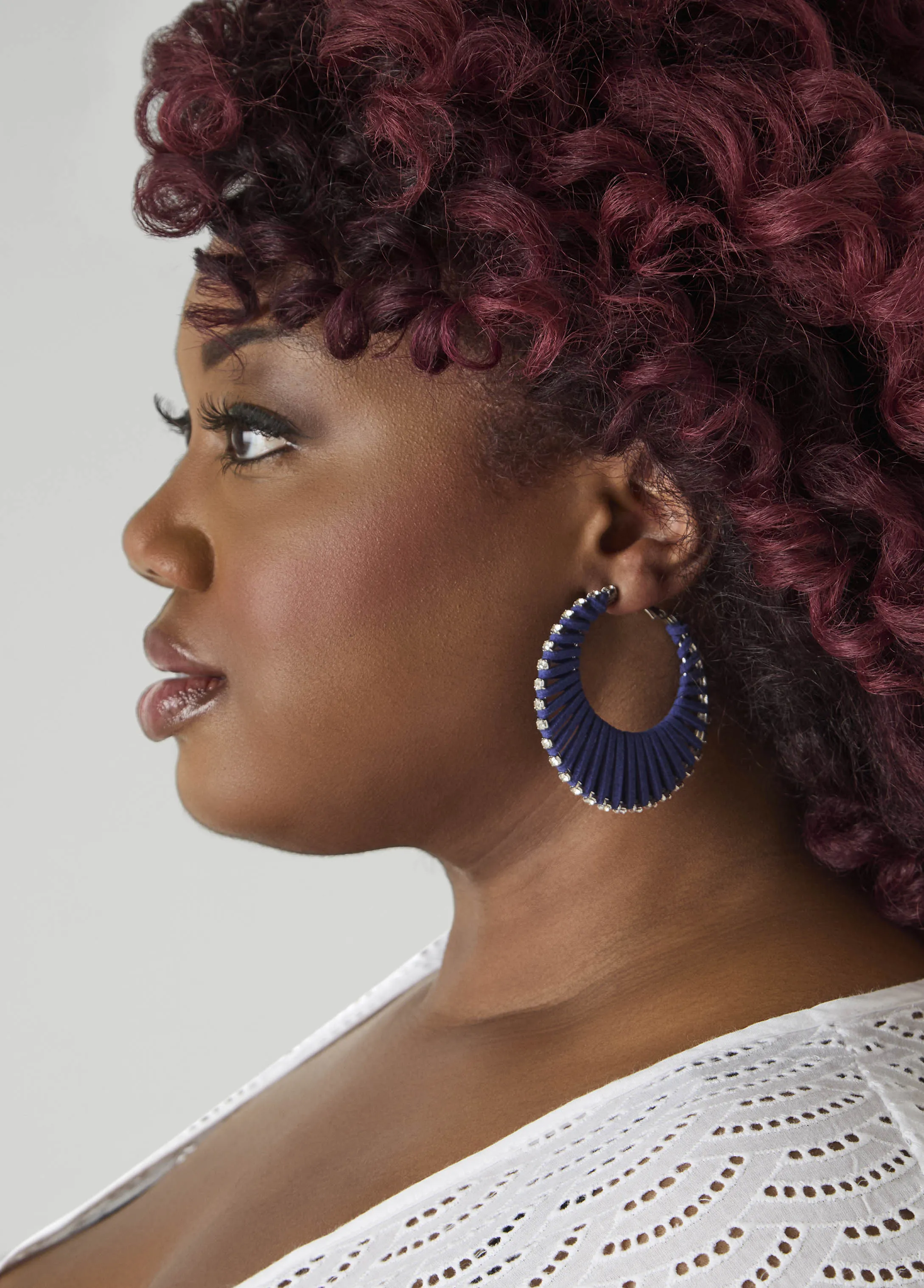 Crystal Faux Suede Hoop Earrings sold by Ashley Stewart