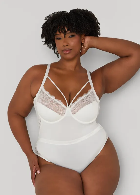 Caged Mesh And Lace Bodysuit sold by Ashley Stewart