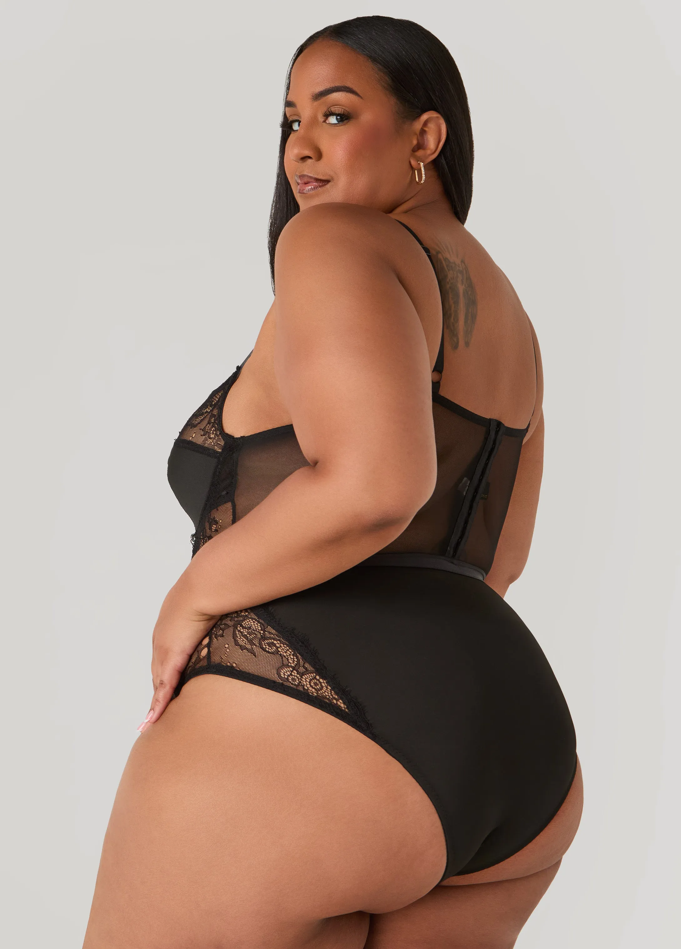 Caged Lace And Mesh Bodysuit sold by Ashley Stewart product image thumbnail 2