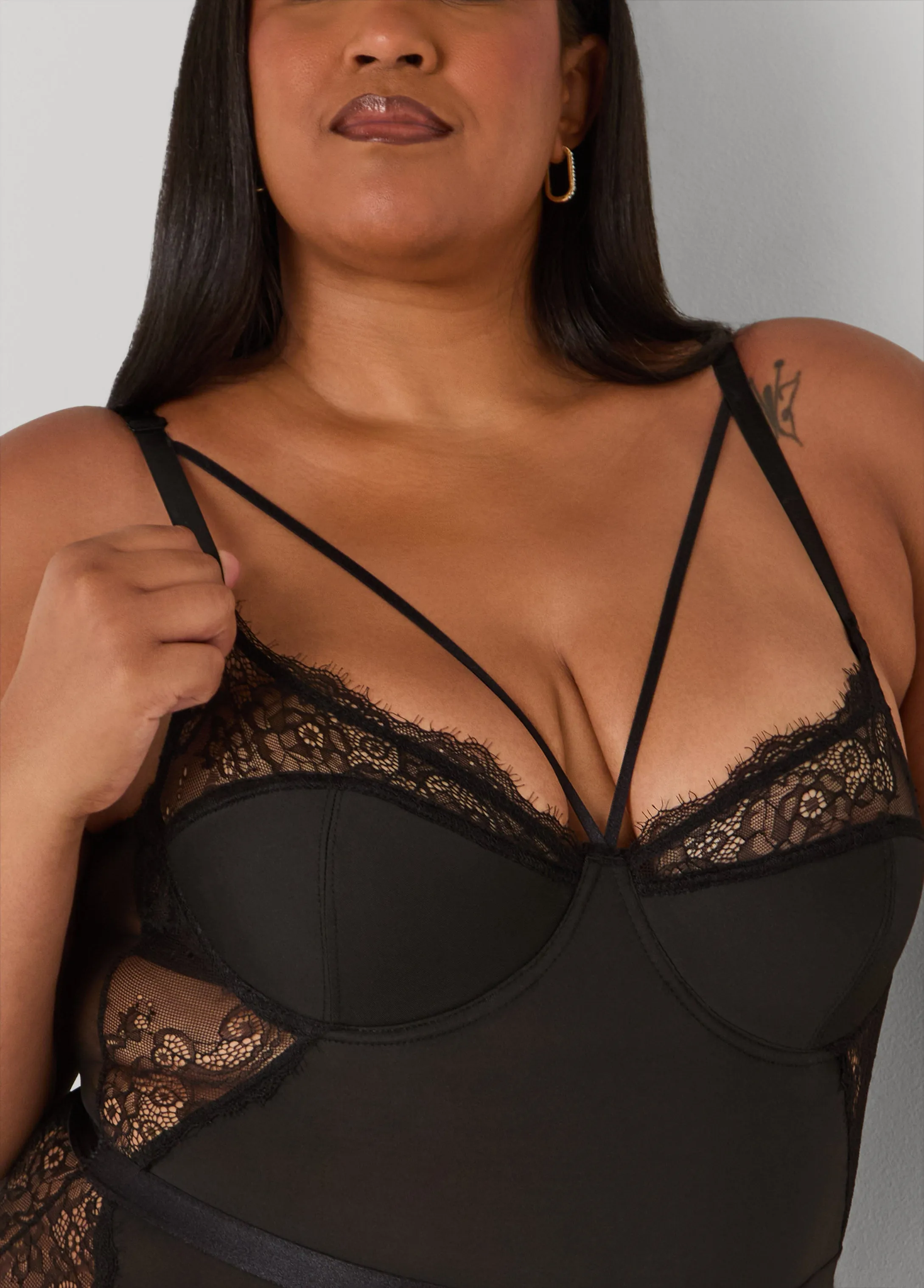 Caged Lace And Mesh Bodysuit sold by Ashley Stewart product image thumbnail 4