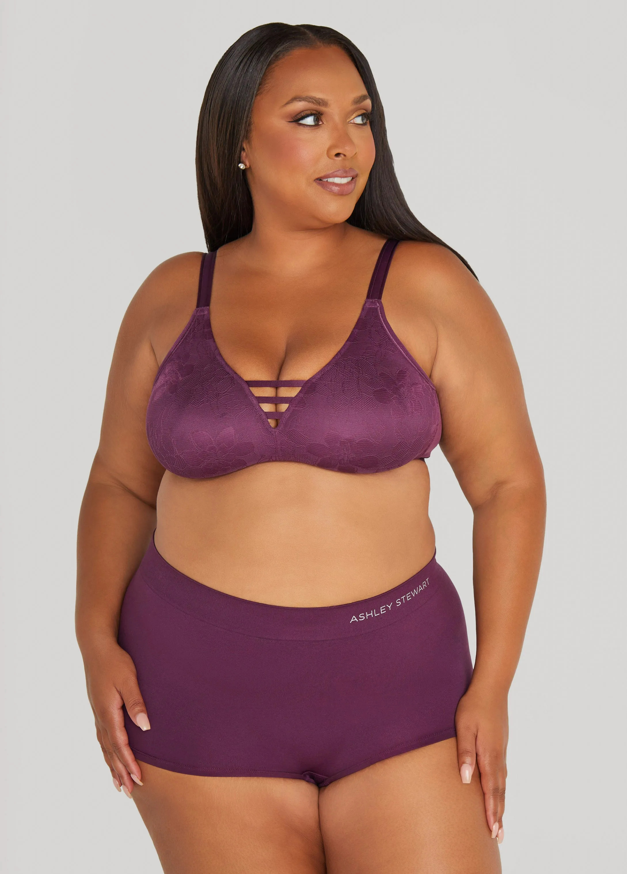Lattice Trim Wireless Lace Bra sold by Ashley Stewart