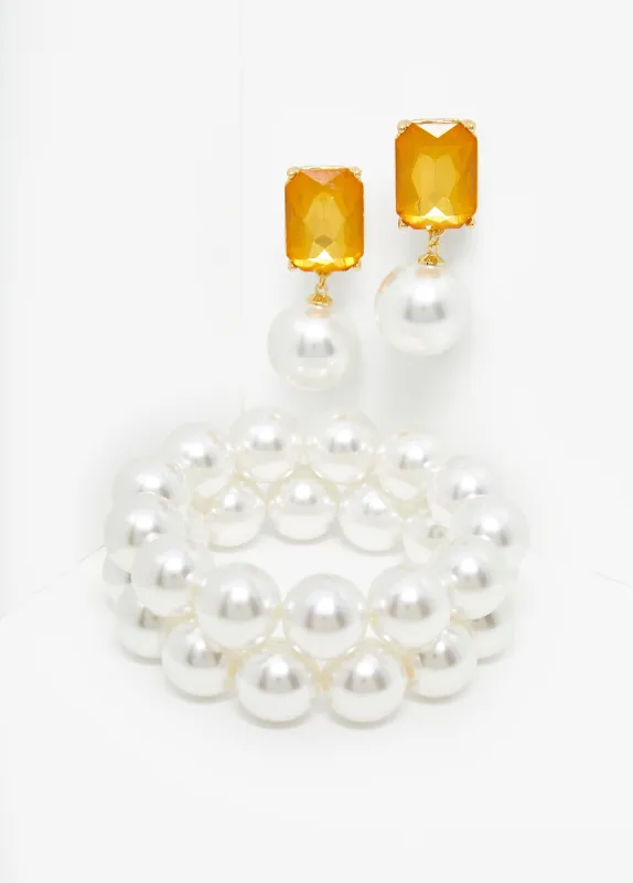 Faux Pearl Bracelet And Earrings Set sold by Ashley Stewart