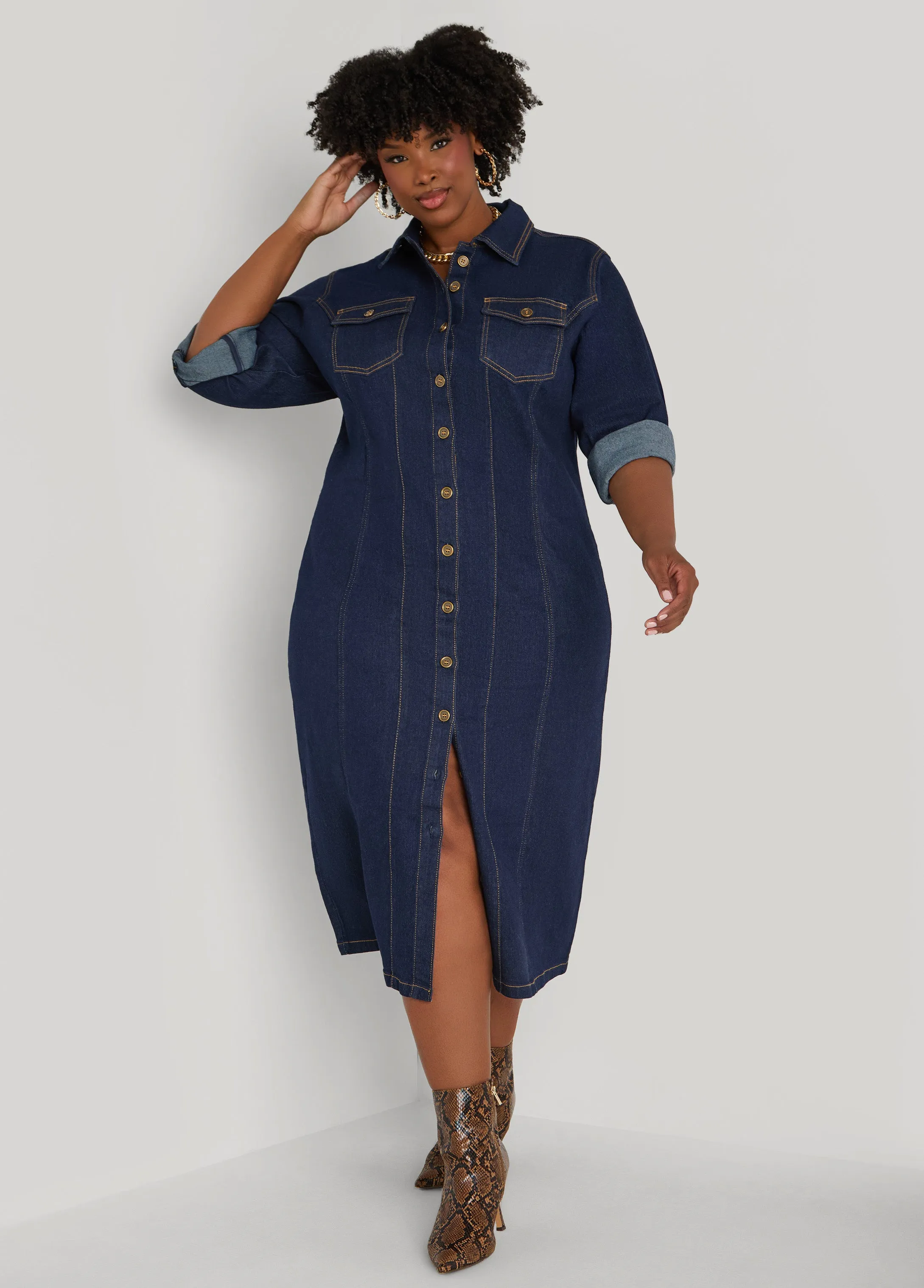 Midaxi Denim Shirtdress sold by Ashley Stewart product image thumbnail 3