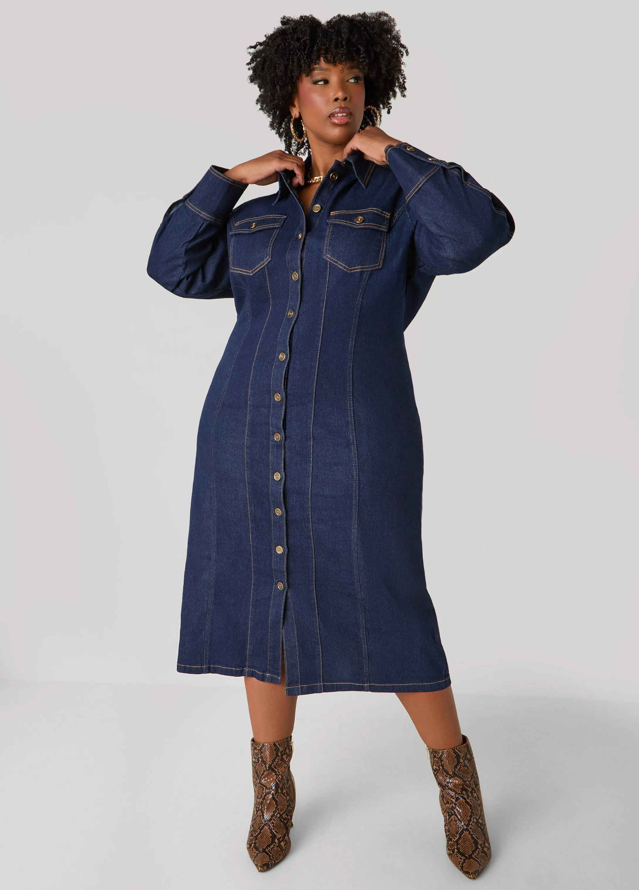 Midaxi Denim Shirtdress sold by Ashley Stewart product image thumbnail 4