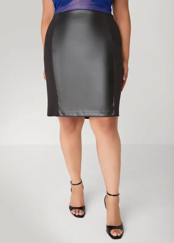 Faux Leather Paneled Skirt sold by Ashley Stewart