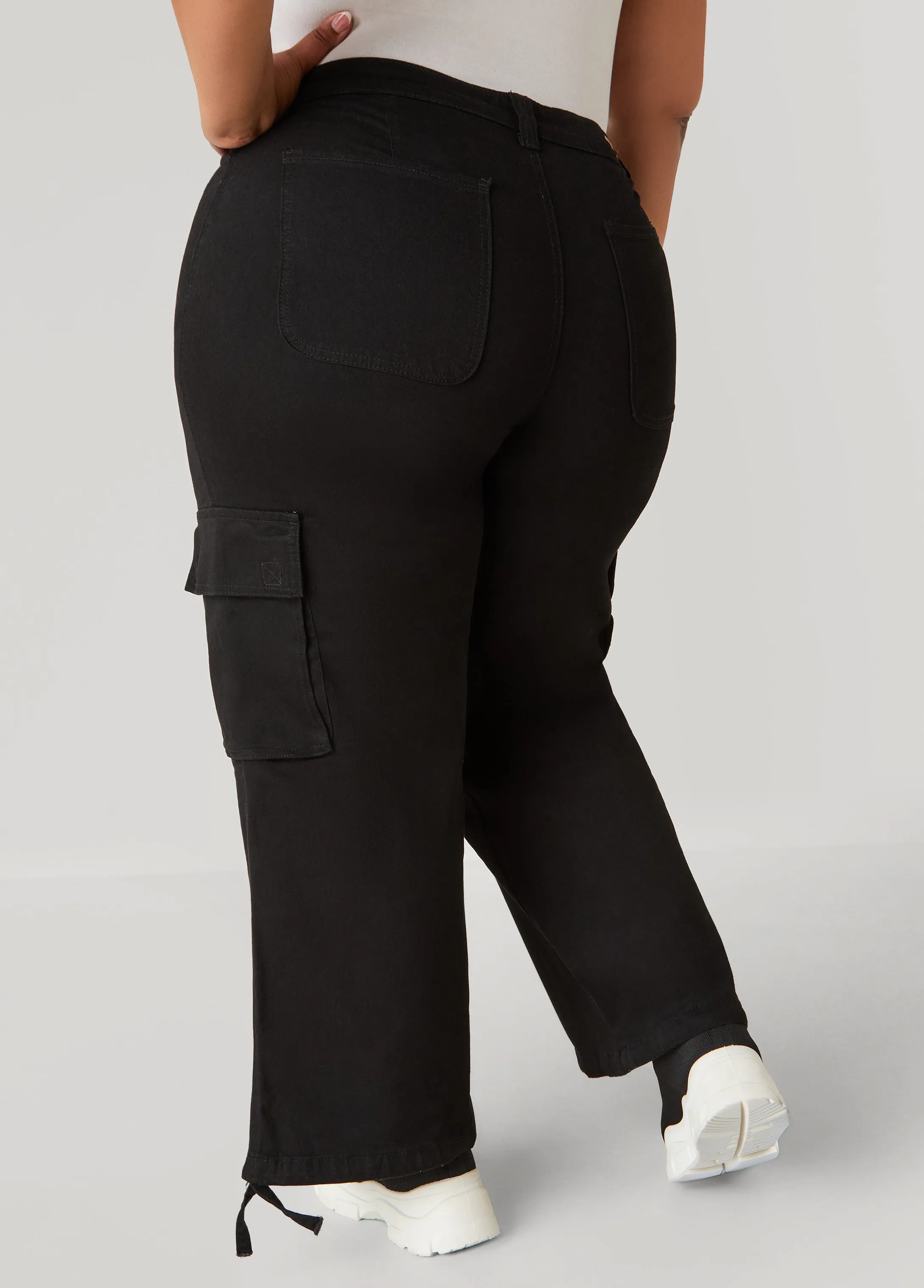 Drawstring High Rise Cargo Jeans sold by Ashley Stewart product image thumbnail 2