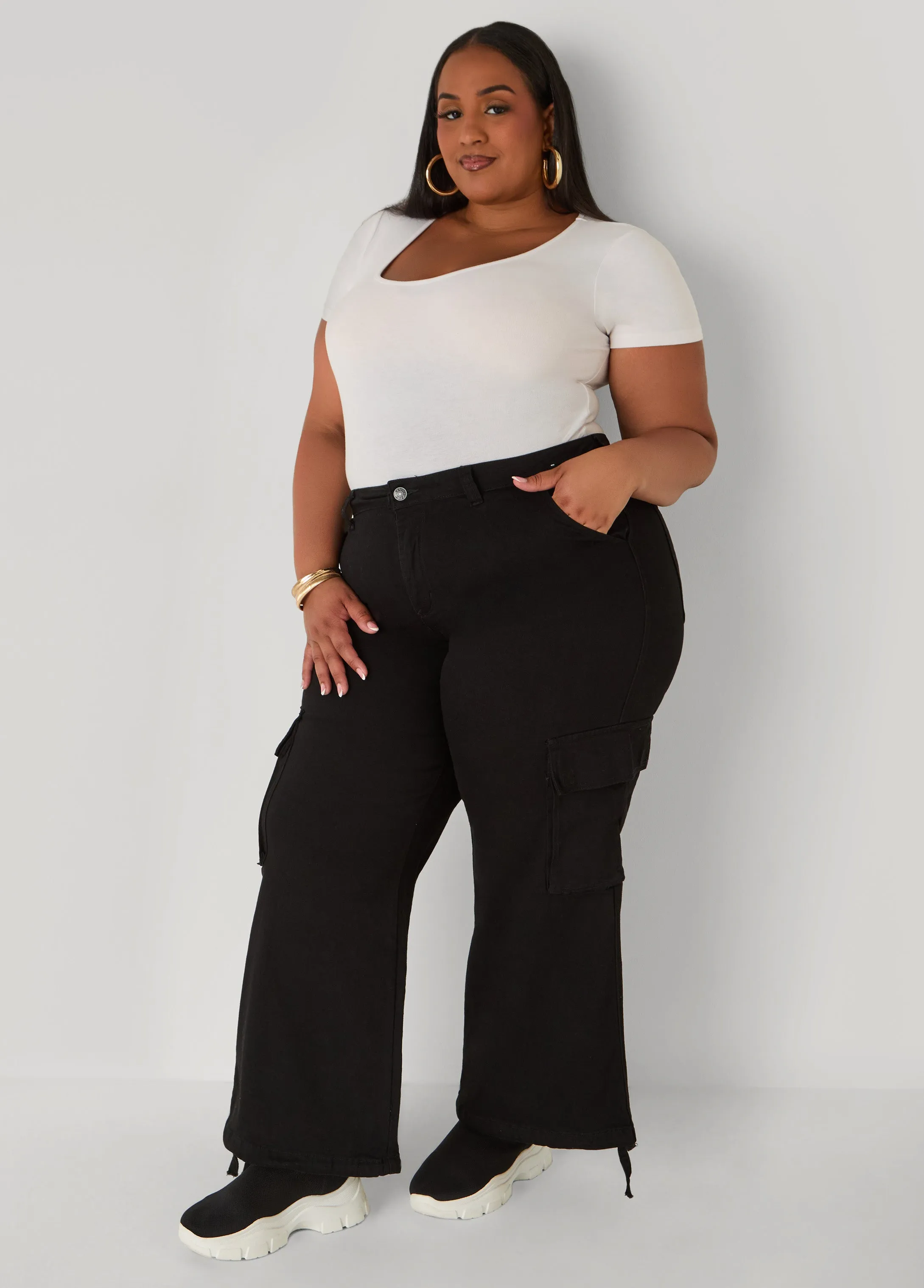Drawstring High Rise Cargo Jeans sold by Ashley Stewart product image thumbnail 4