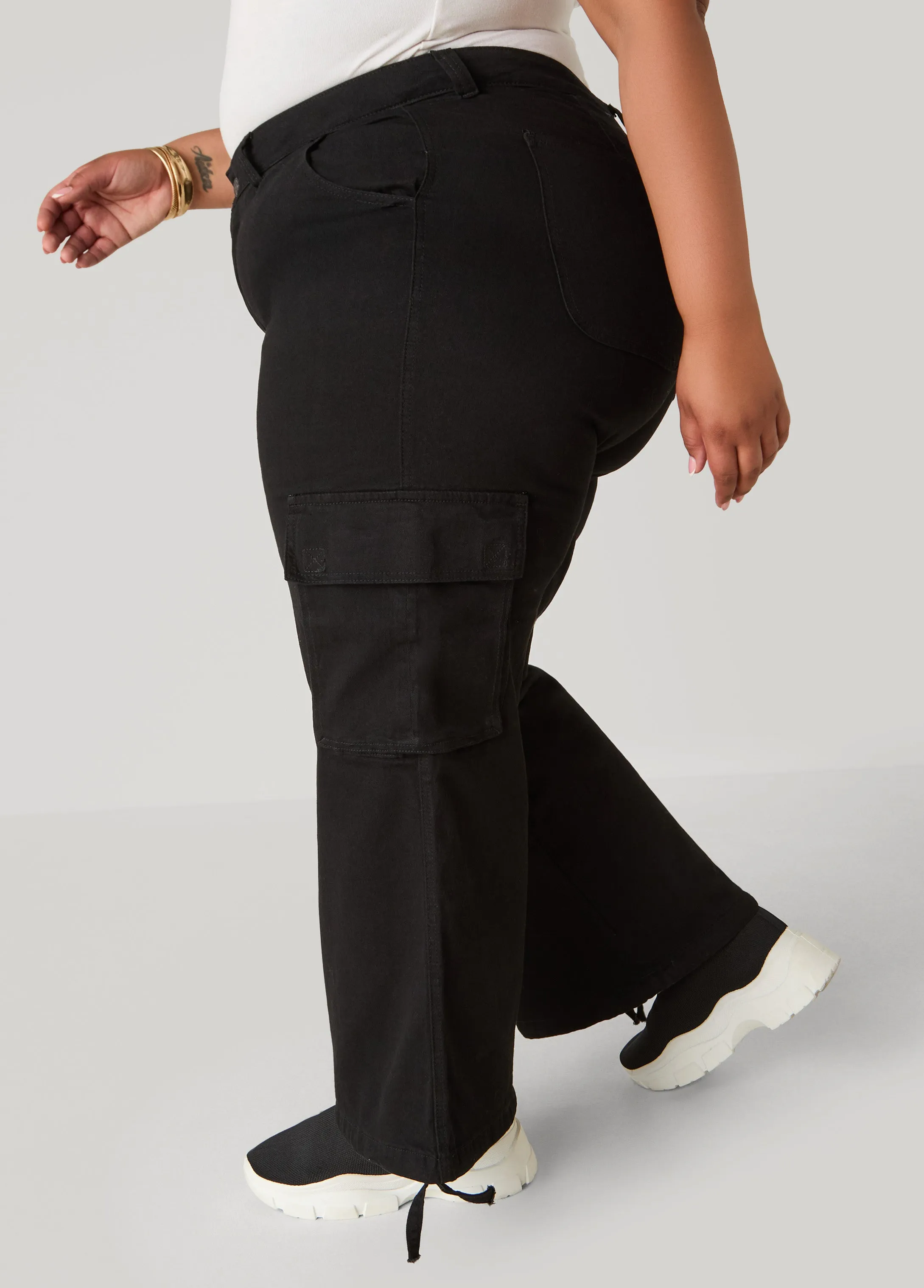 Drawstring High Rise Cargo Jeans sold by Ashley Stewart product image thumbnail 3