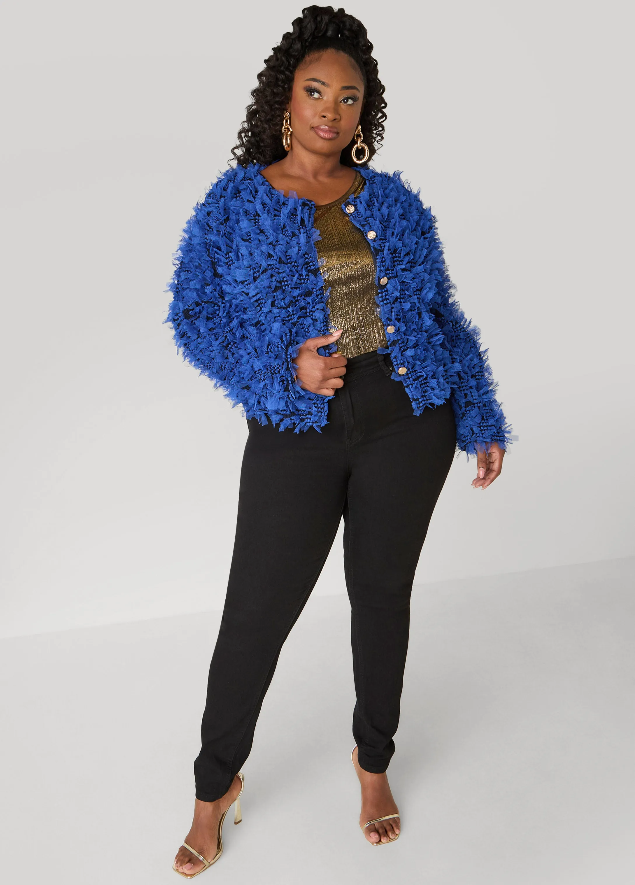 Fringed Mesh Jacket sold by Ashley Stewart product image thumbnail 3