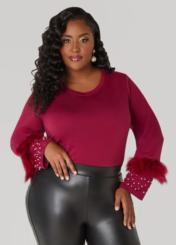 Feather And Faux Pearl Terry Top sold by Ashley Stewart