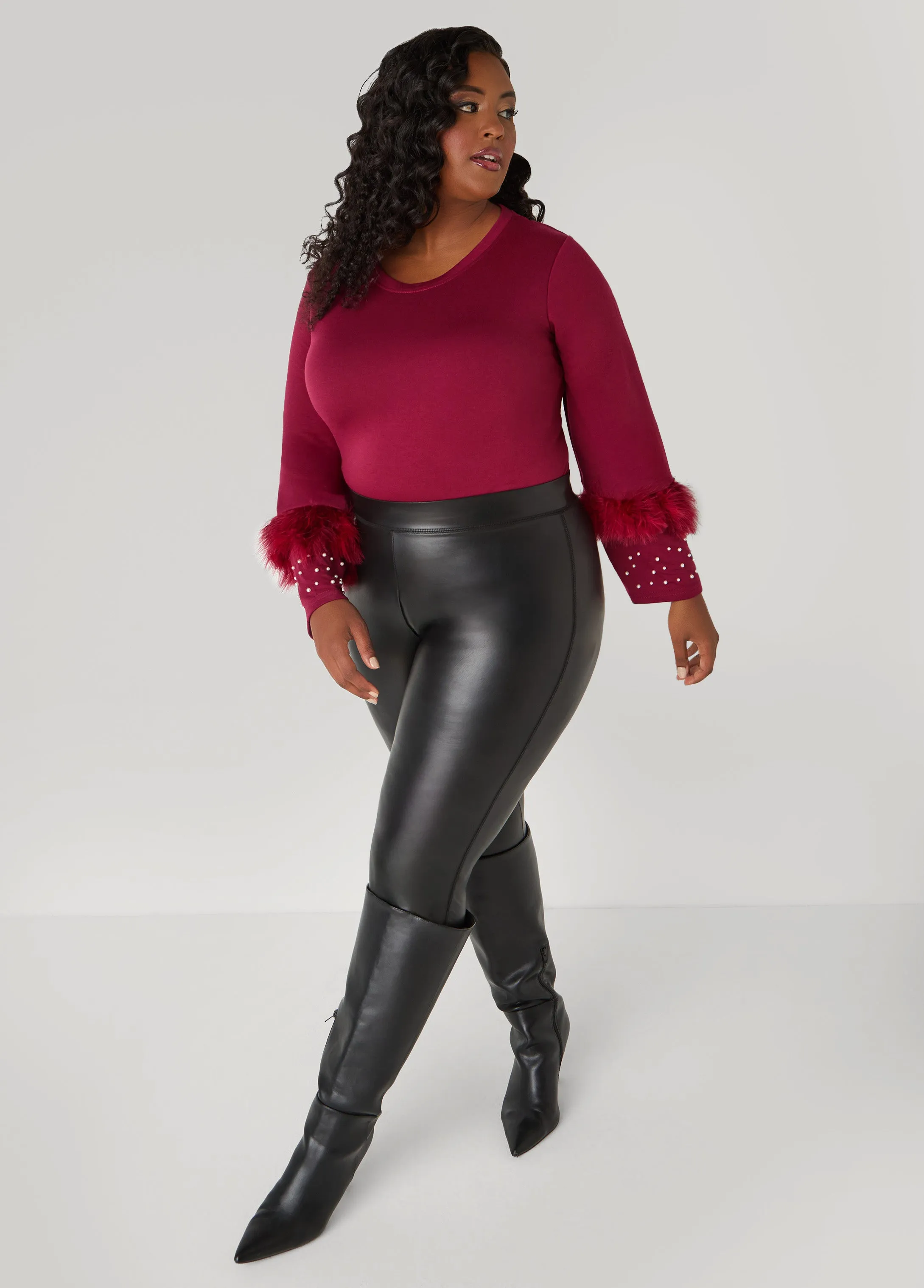 Feather And Faux Pearl Terry Top sold by Ashley Stewart product image thumbnail 4