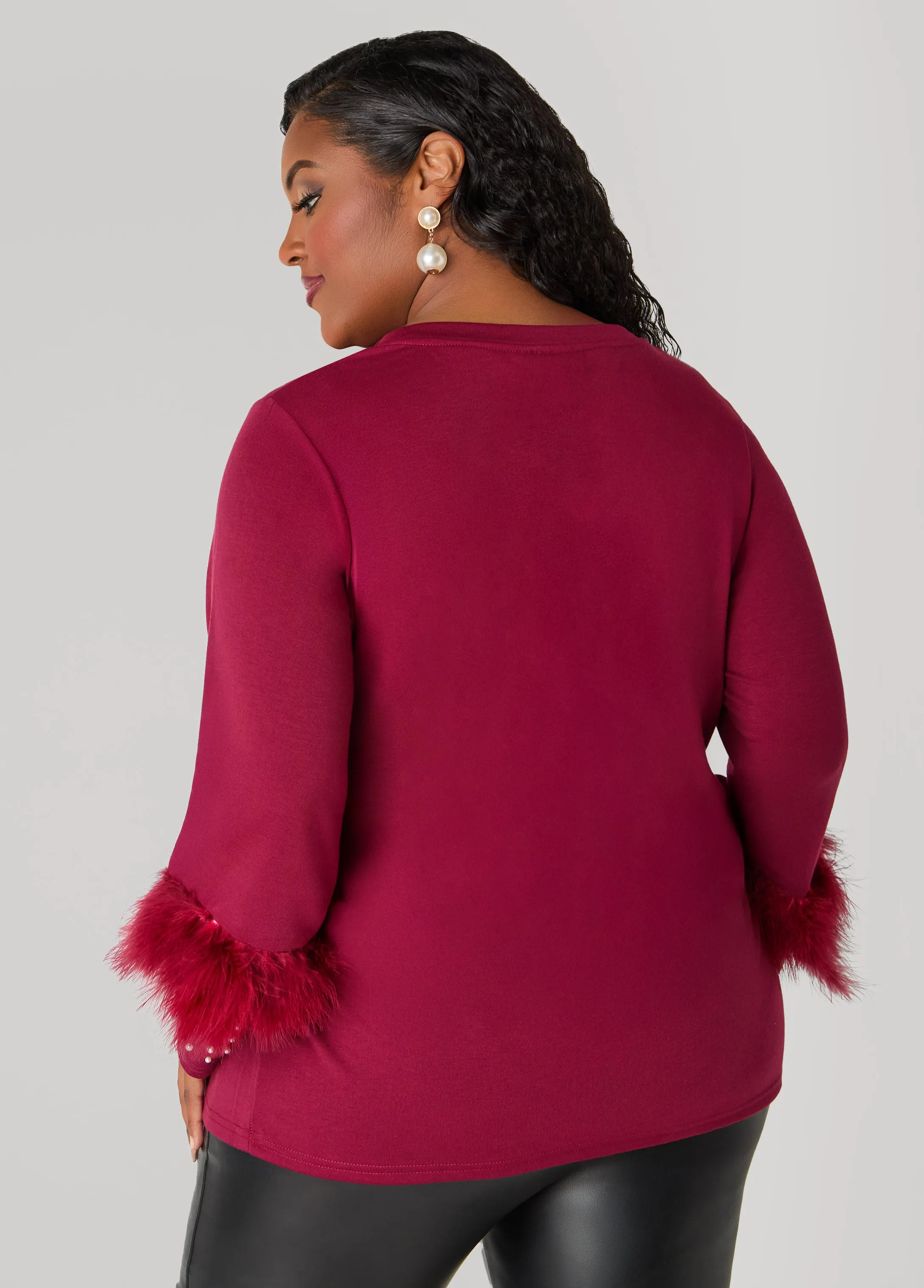 Feather And Faux Pearl Terry Top sold by Ashley Stewart product image thumbnail 3