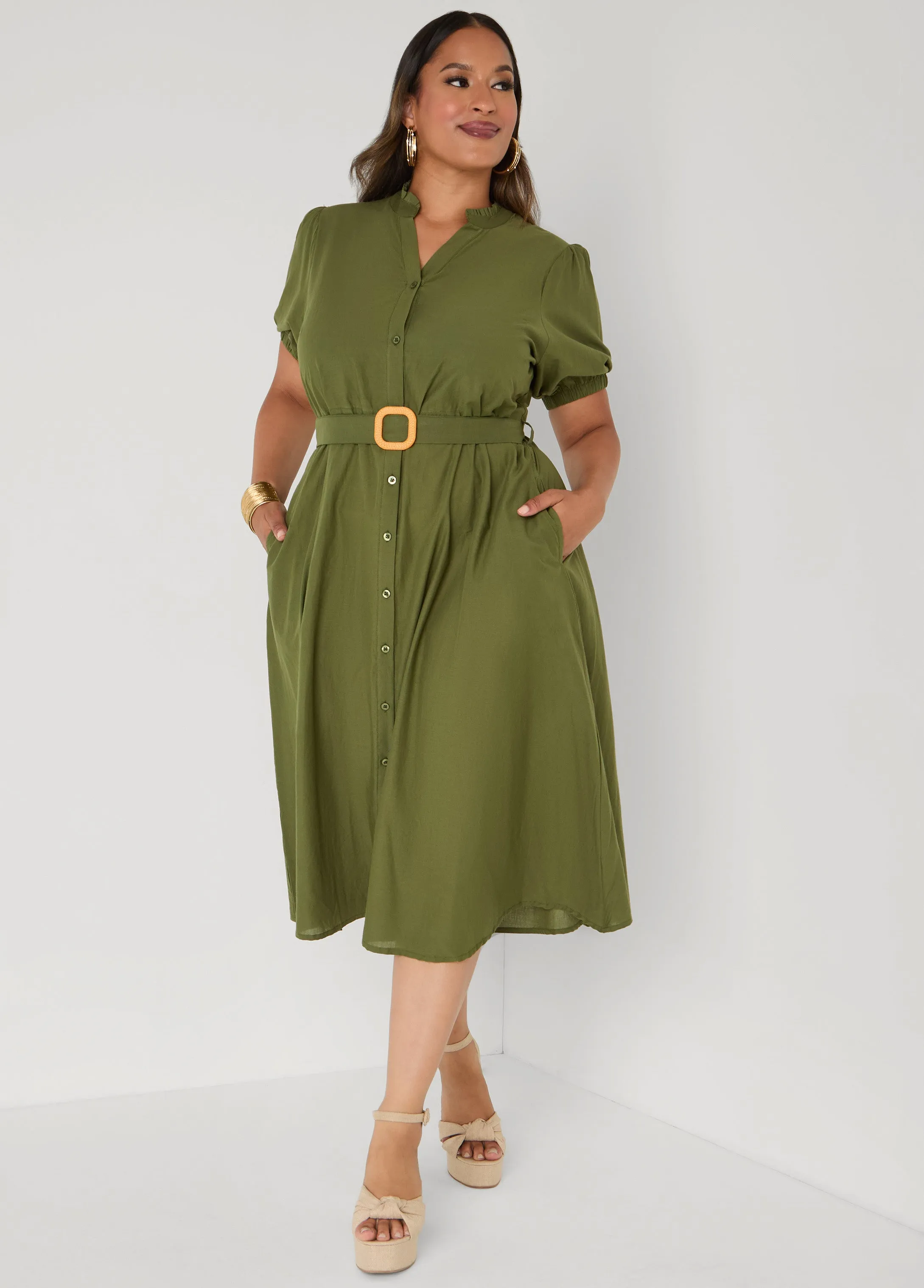 Puff Sleeved Cotton Shirtdress sold by Ashley Stewart product image thumbnail 5