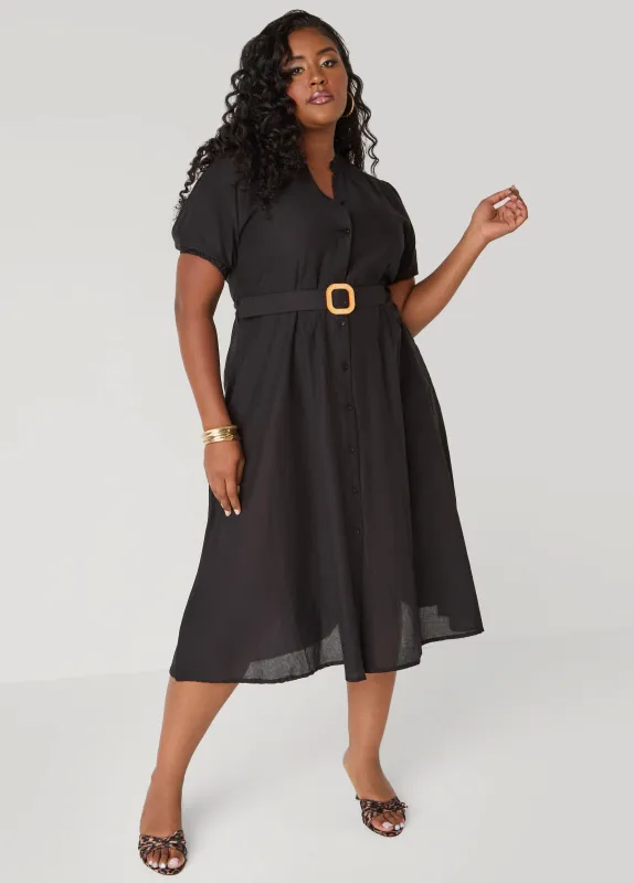 Puff Sleeved Cotton Shirtdress sold by Ashley Stewart