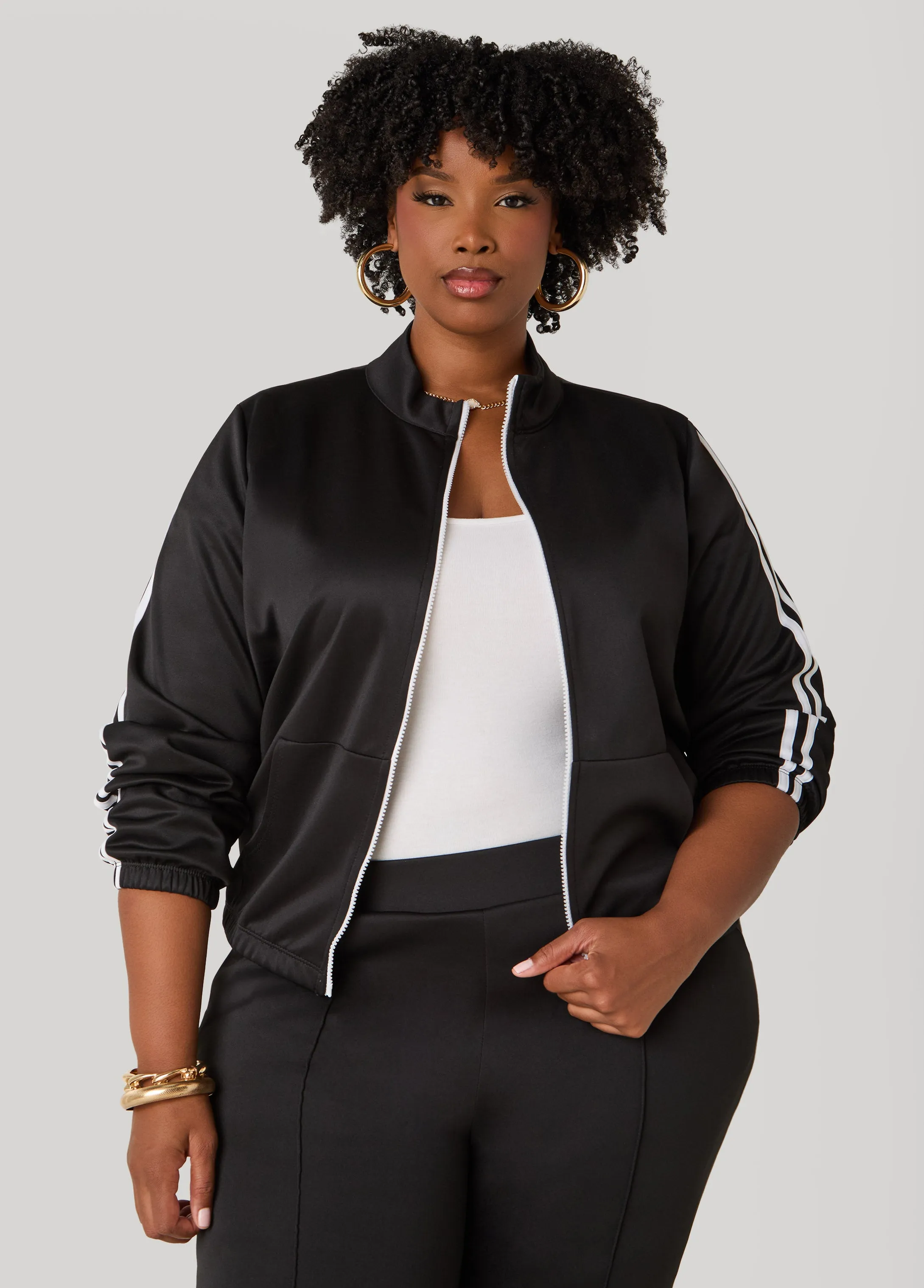 Striped Zip Front Jacket sold by Ashley Stewart