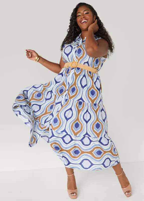 Geo Print Maxi Shirtdress sold by Ashley Stewart