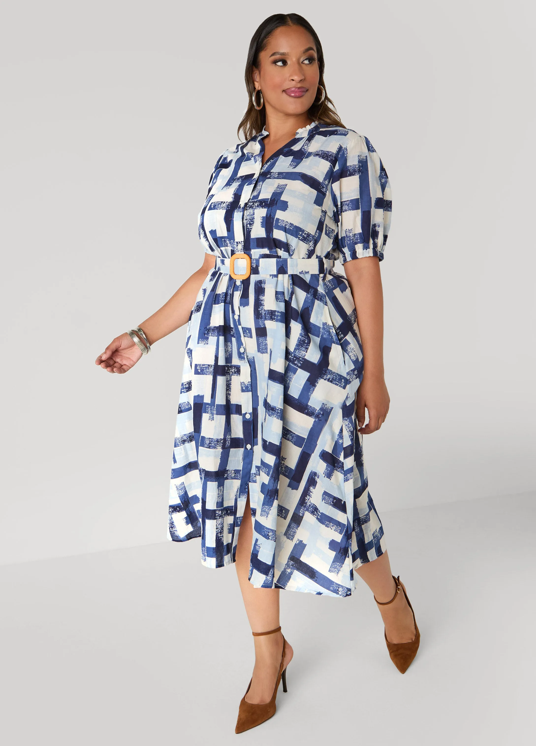 Plaid Cotton Shirtdress sold by Ashley Stewart product image thumbnail 3