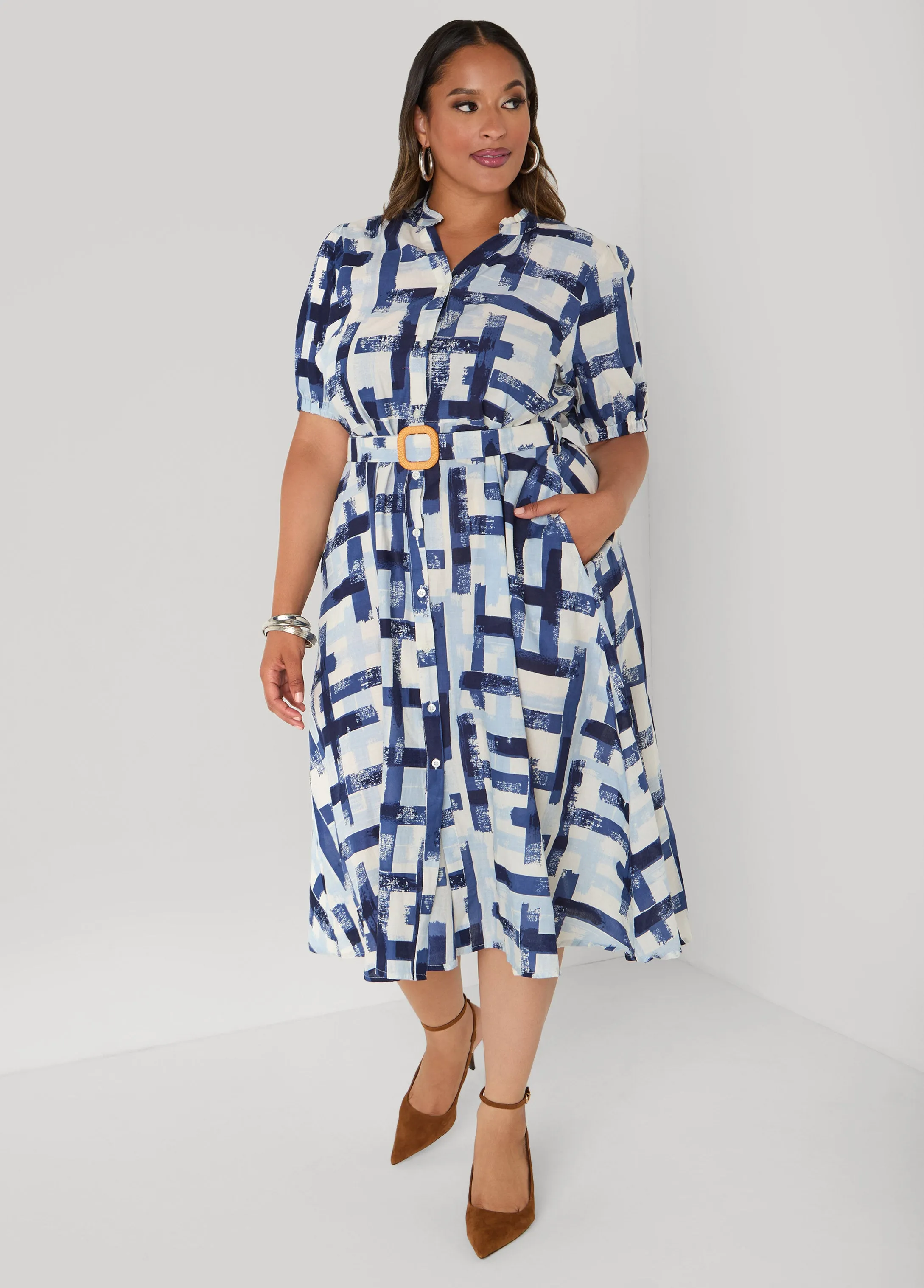 Plaid Cotton Shirtdress sold by Ashley Stewart