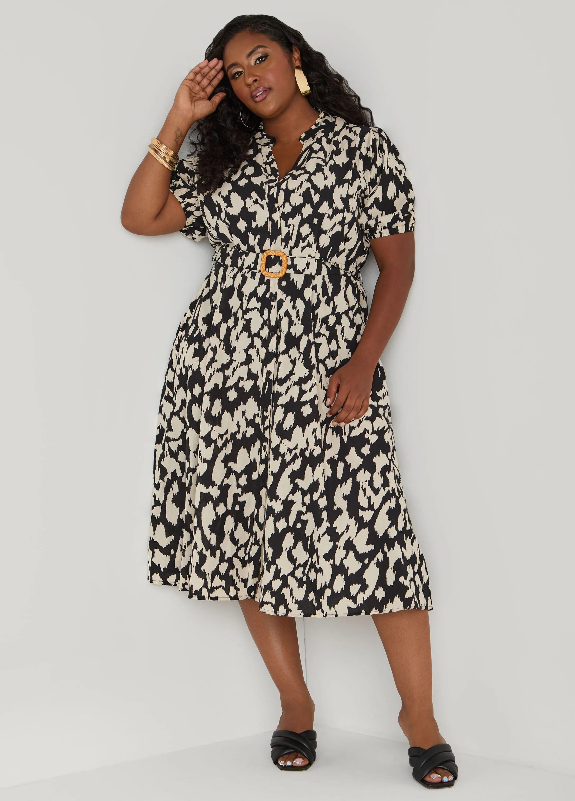 Abstract Print Cotton Shirtdress sold by Ashley Stewart product image thumbnail 5