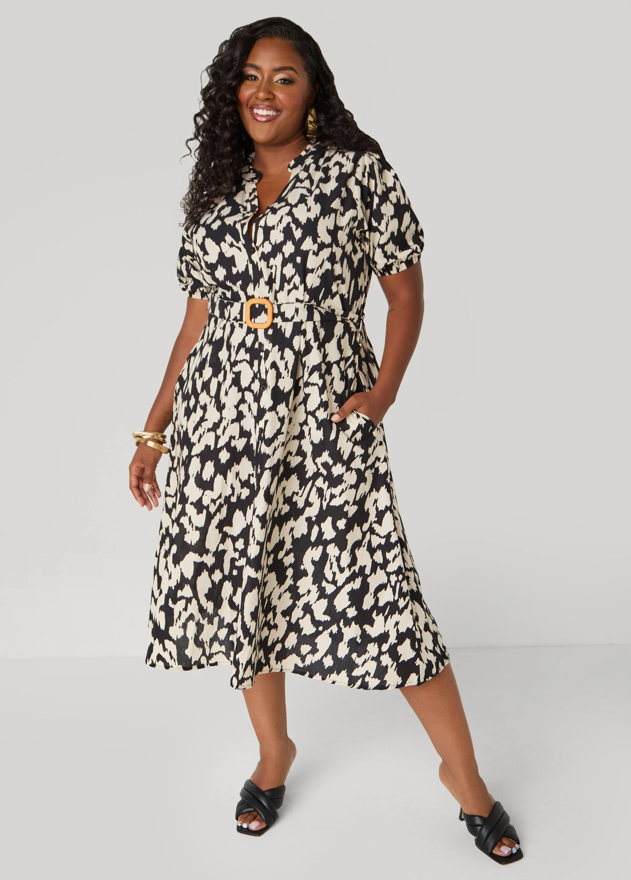 Abstract Print Cotton Shirtdress sold by Ashley Stewart