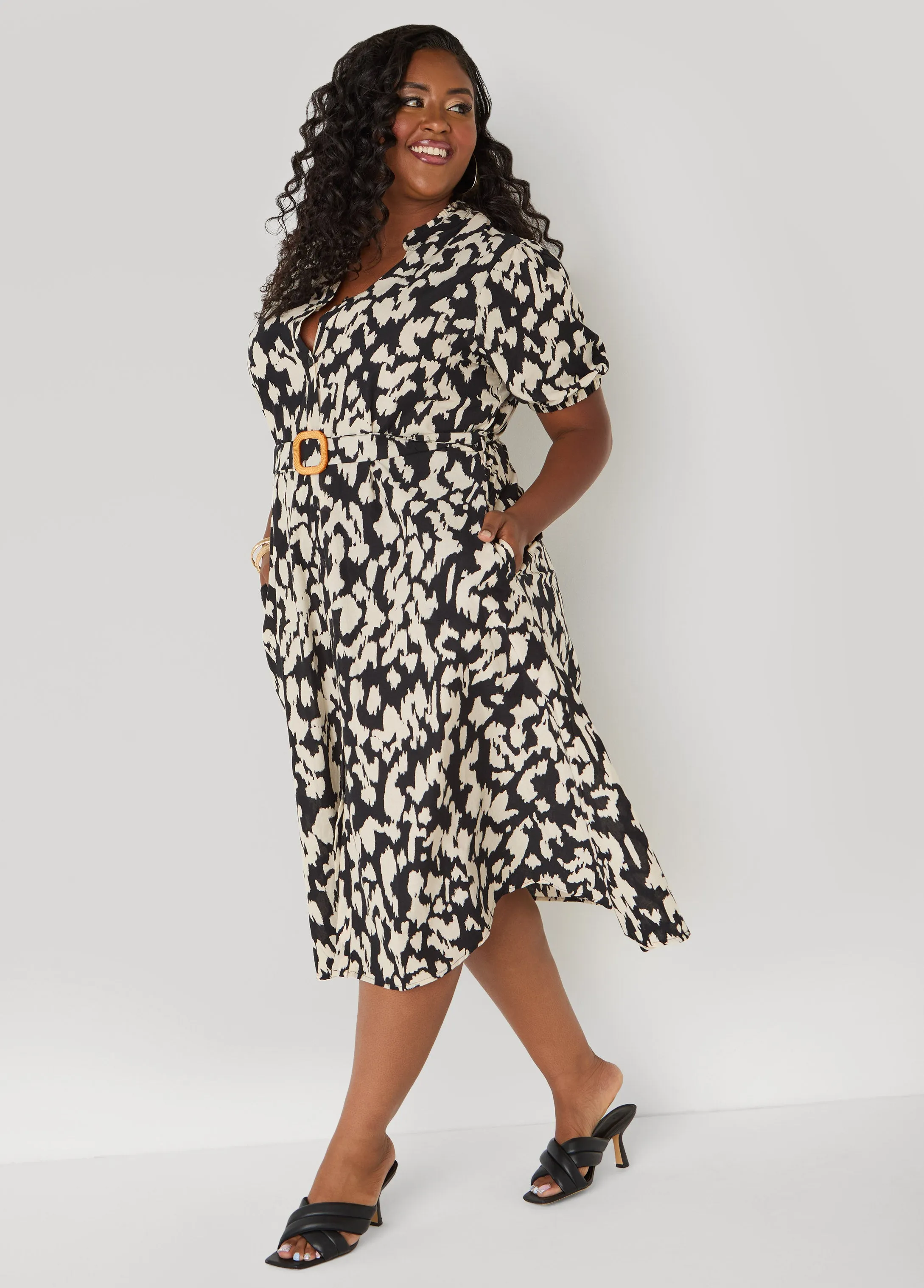 Abstract Print Cotton Shirtdress sold by Ashley Stewart product image thumbnail 3