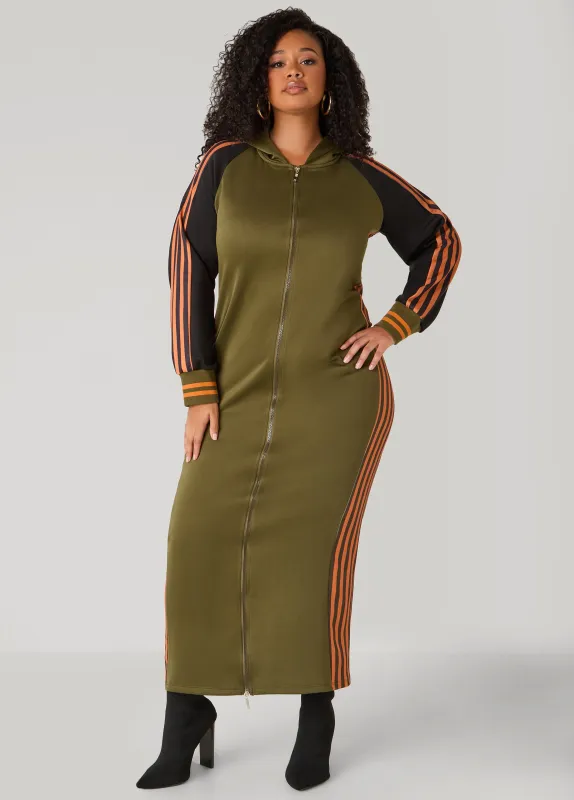 Striped Two Tone Maxi Hoodie Dress sold by Ashley Stewart