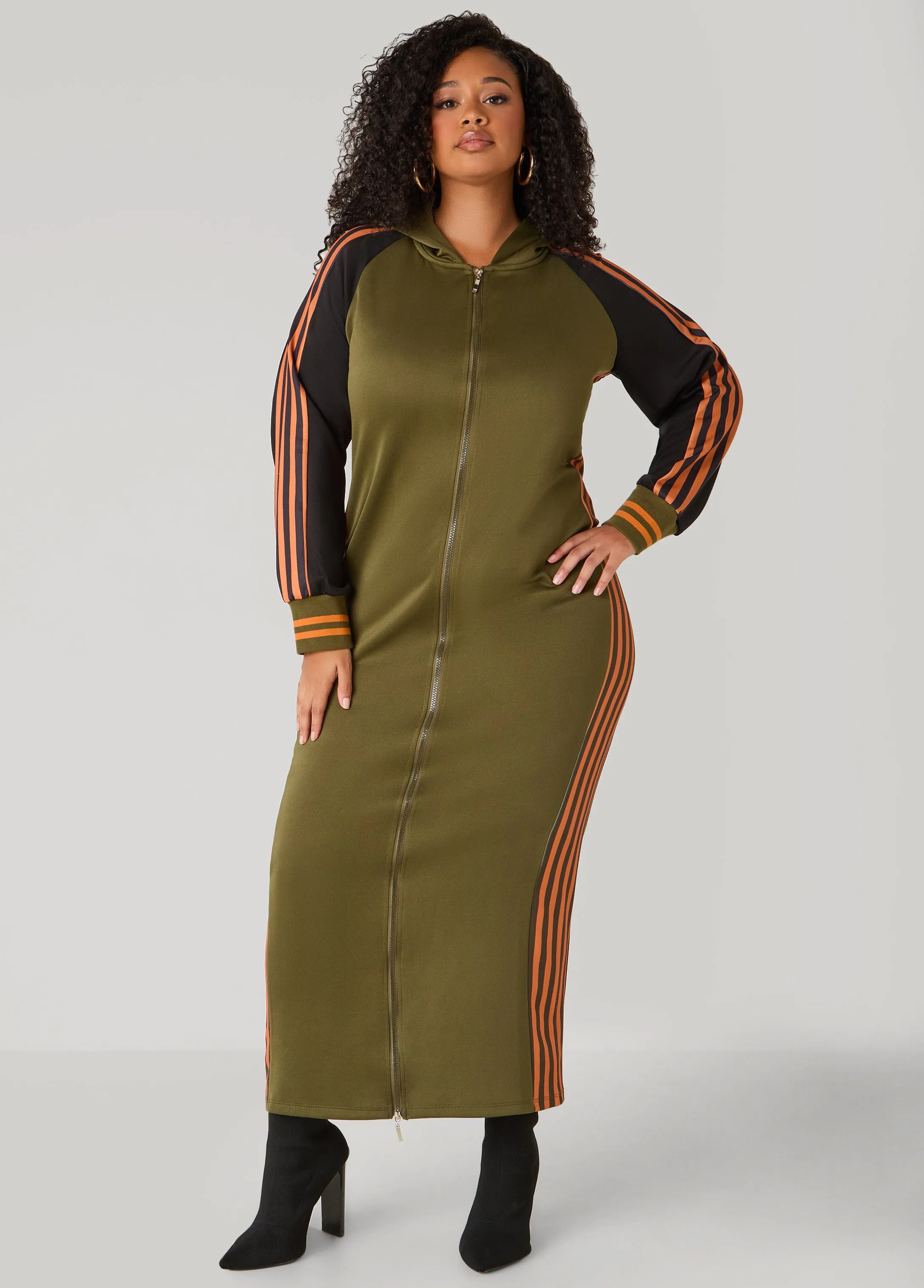 Striped Two Tone Maxi Hoodie Dress sold by Ashley Stewart