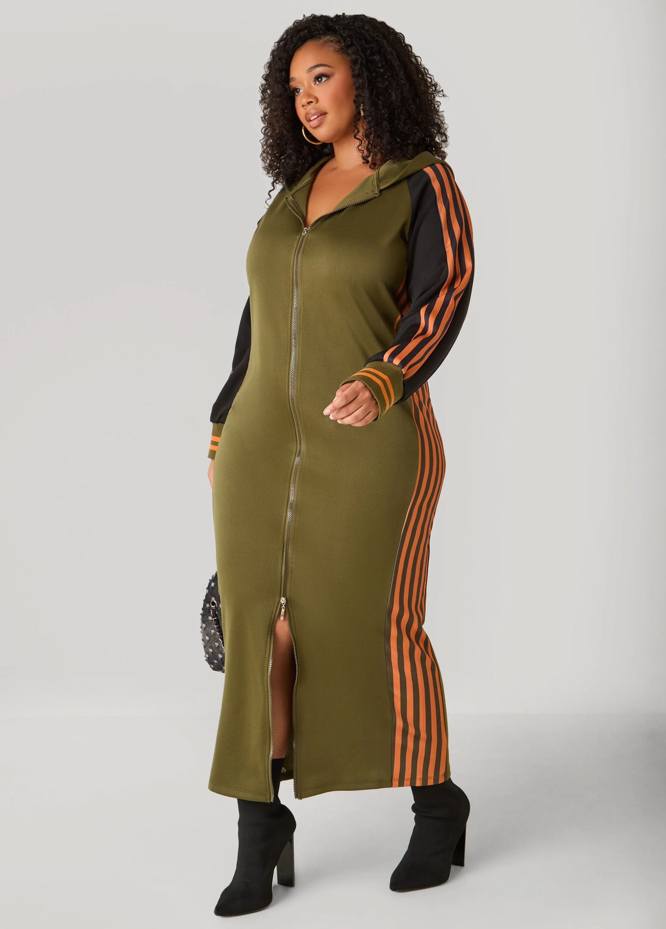 Striped Two Tone Maxi Hoodie Dress sold by Ashley Stewart product image thumbnail 2
