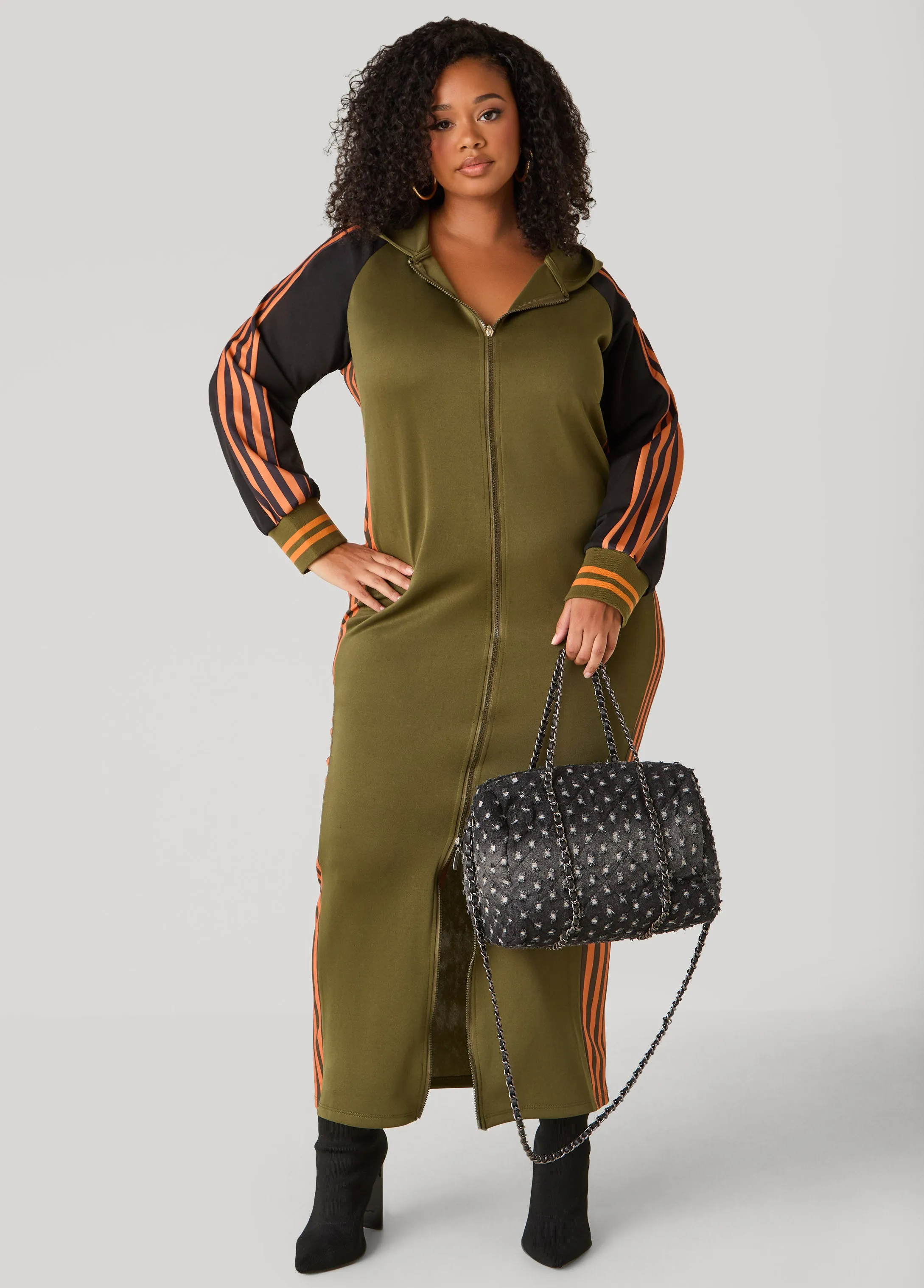 Striped Two Tone Maxi Hoodie Dress sold by Ashley Stewart product image thumbnail 3