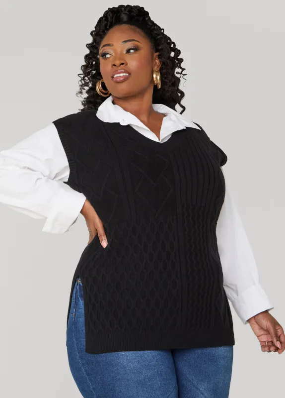 Side Slit Cable Knit Vest sold by Ashley Stewart
