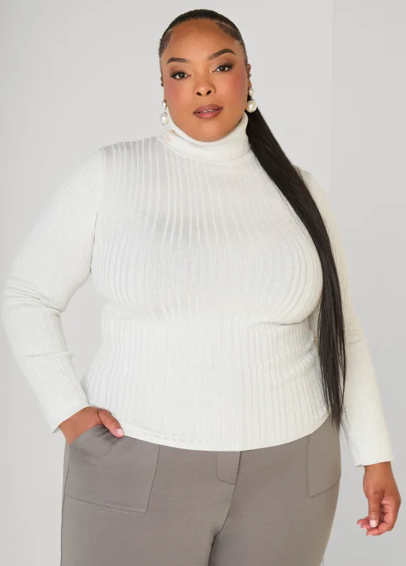 Ribbed Lurex™ Turtleneck Sweater sold by Ashley Stewart