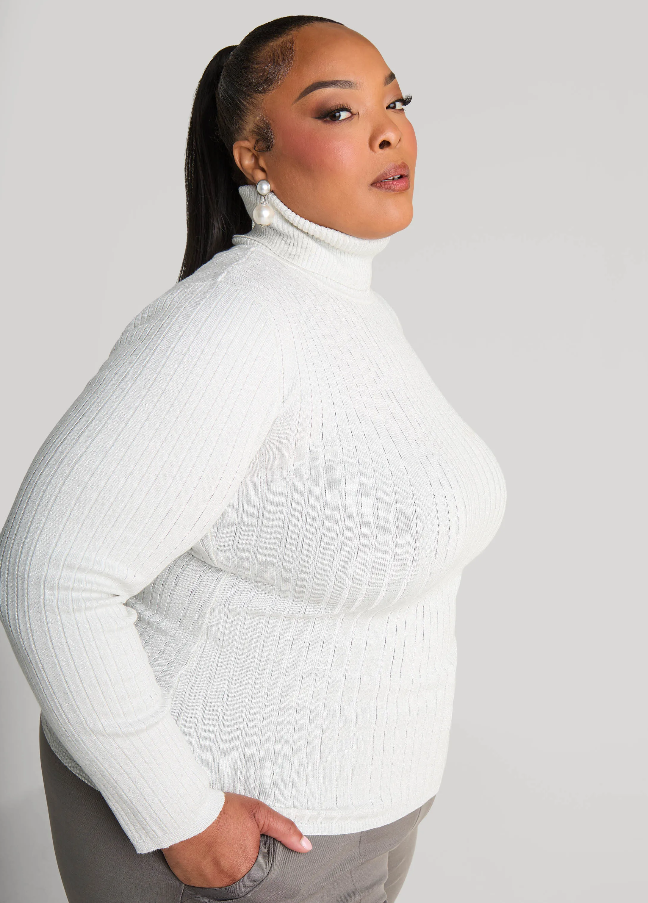 Ribbed Lurex™ Sweater sold by Ashley Stewart product image thumbnail 3