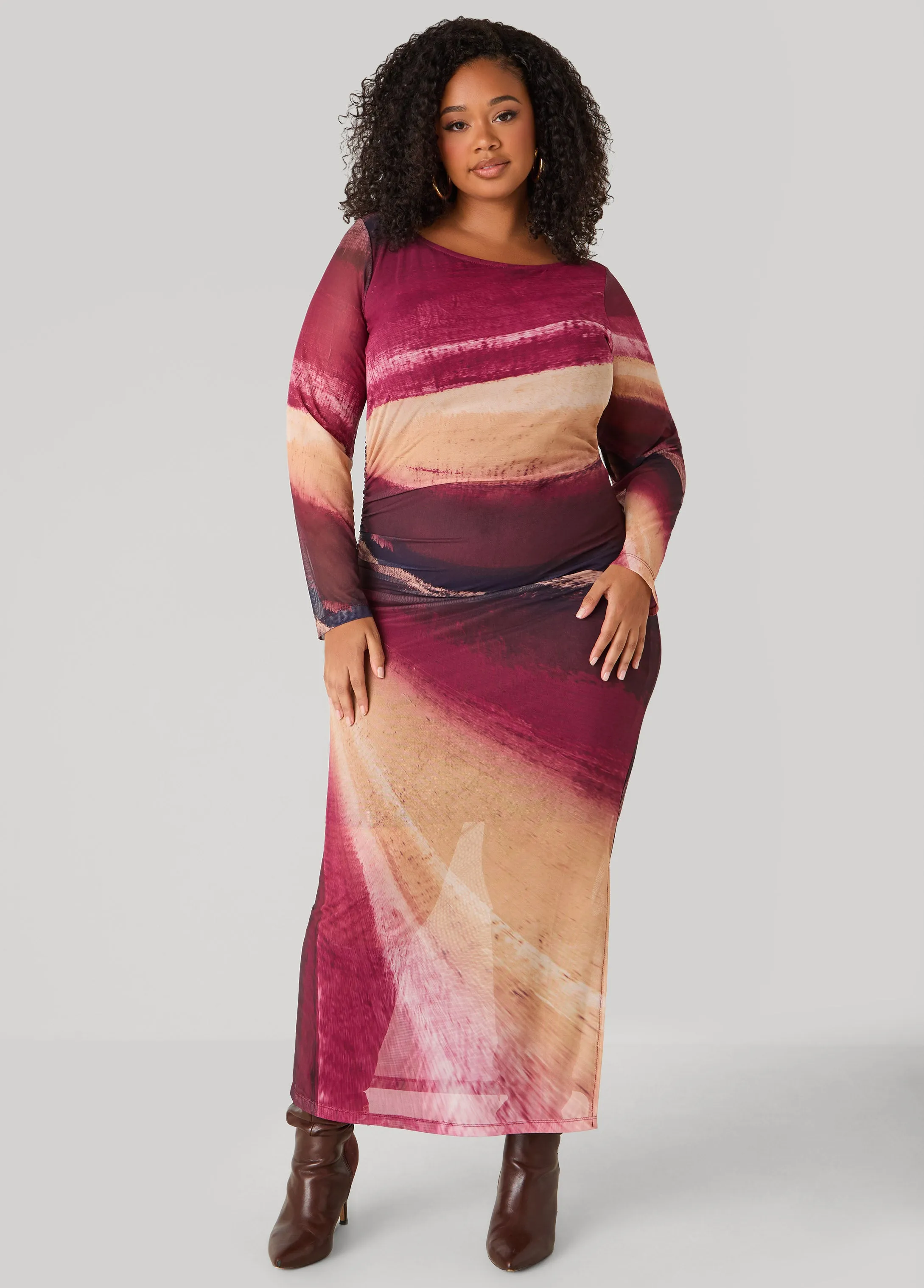 Printed Mesh Maxi Bodycon Dress sold by Ashley Stewart product image thumbnail 3