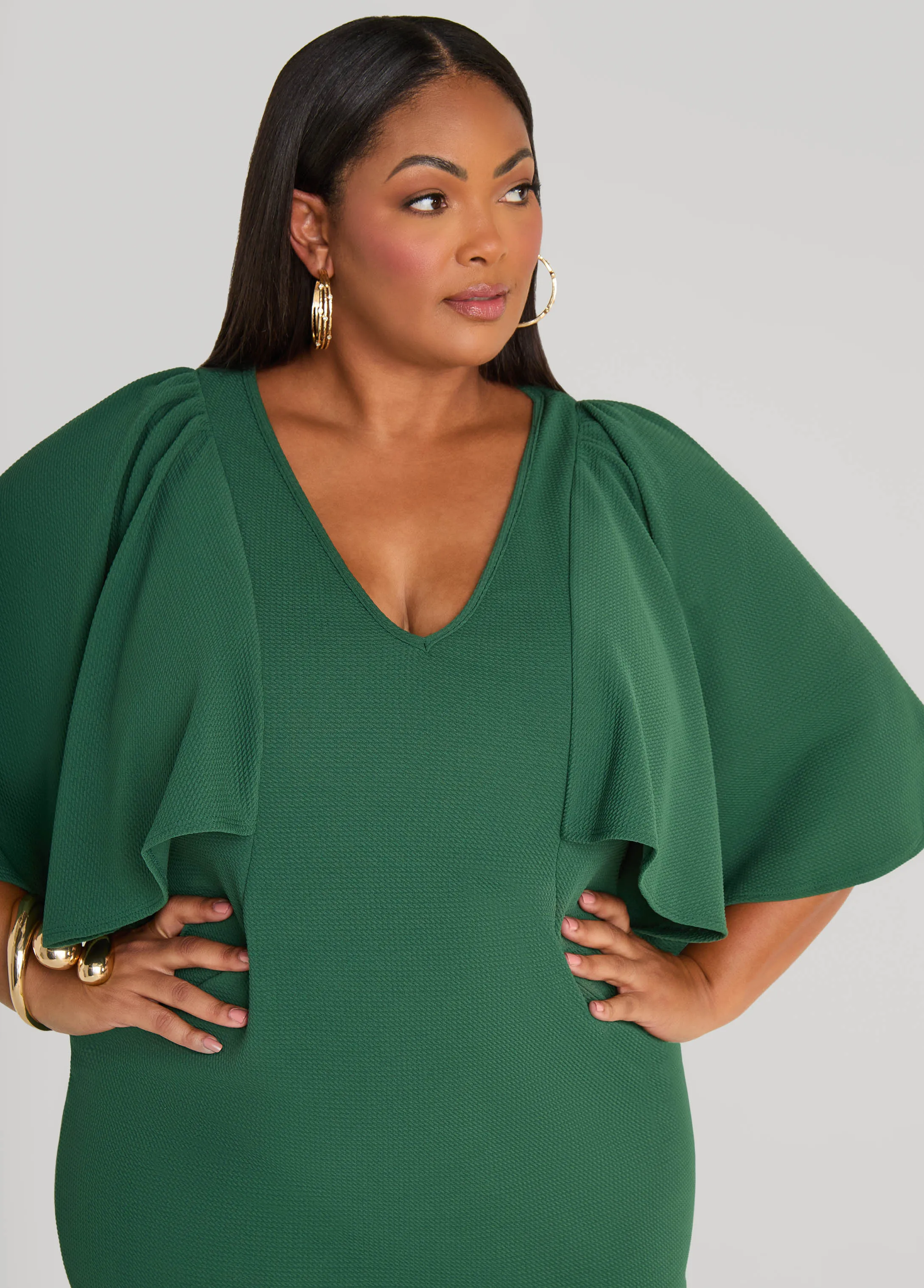 Cape Effect Textured Sheath Dress sold by Ashley Stewart product image thumbnail 4