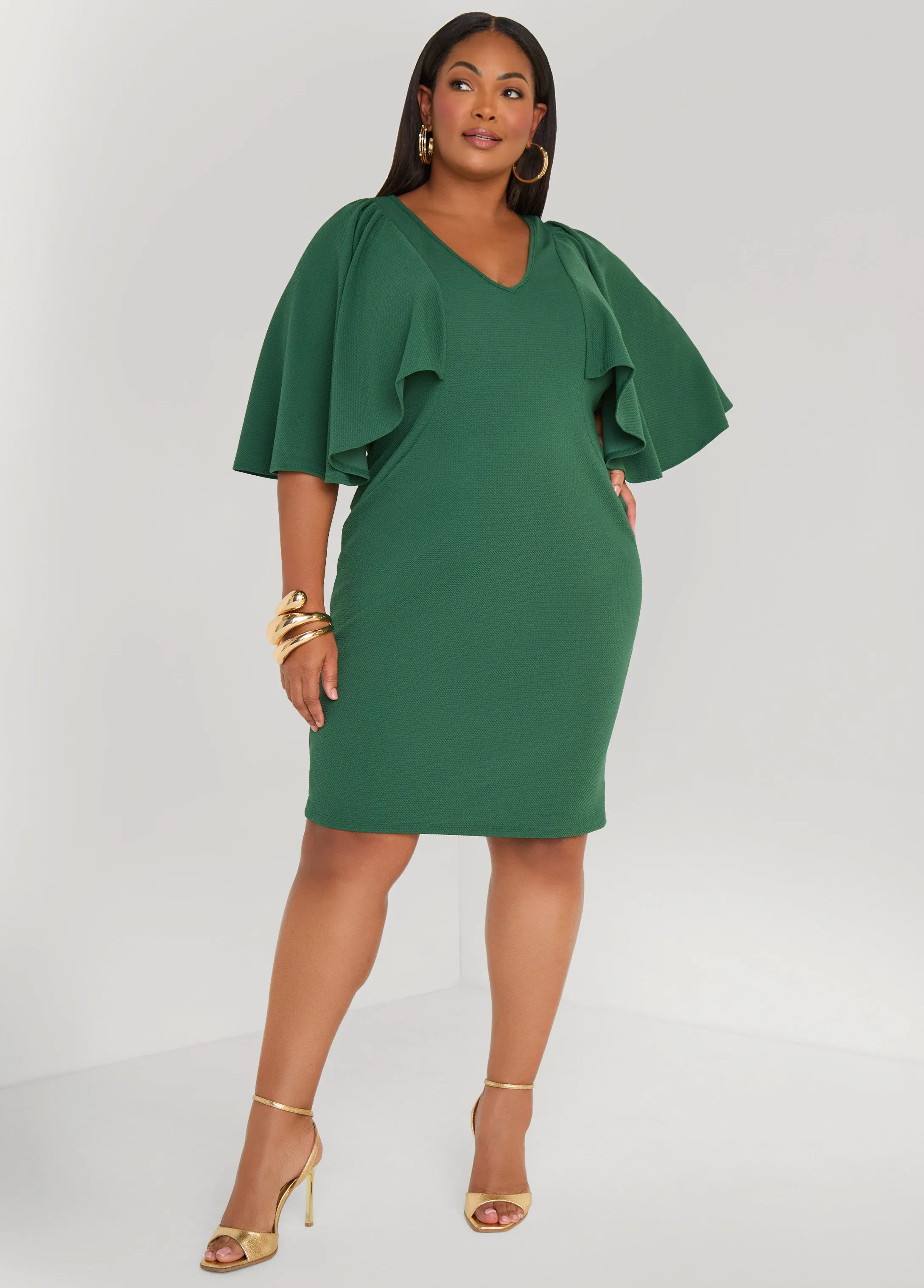 Cape Effect Textured Sheath Dress sold by Ashley Stewart