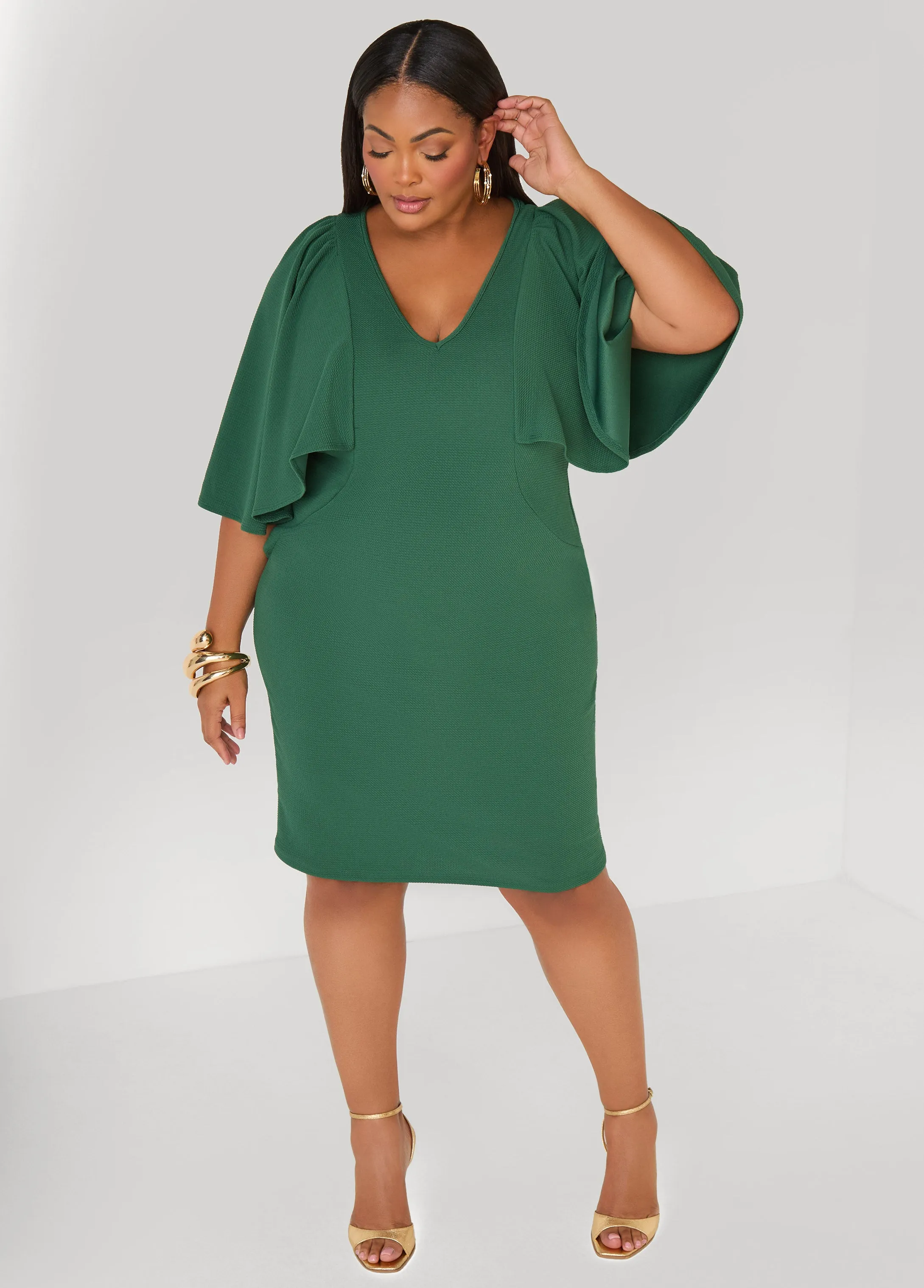 Cape Effect Textured Sheath Dress sold by Ashley Stewart product image thumbnail 3
