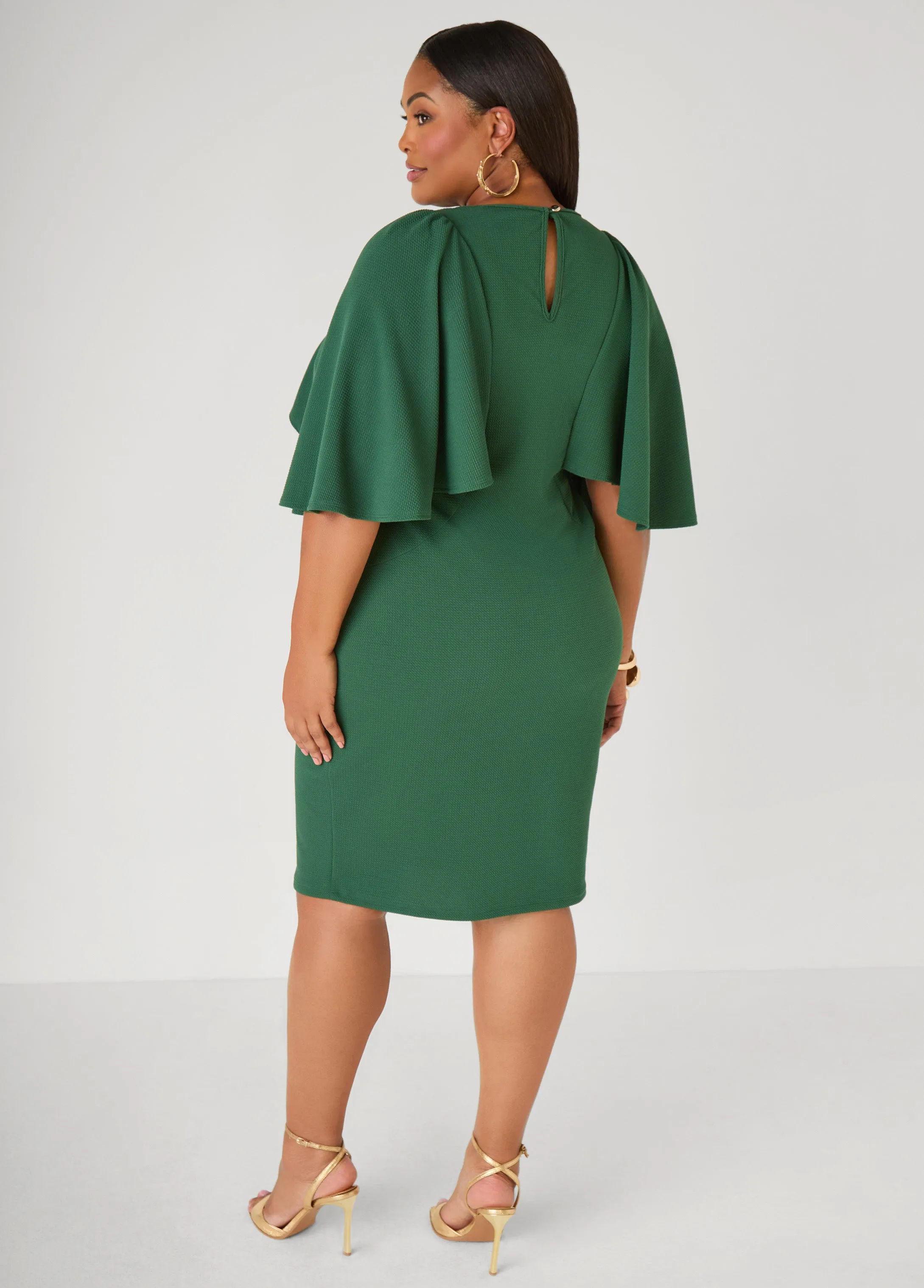 Cape Effect Textured Sheath Dress sold by Ashley Stewart product image thumbnail 2