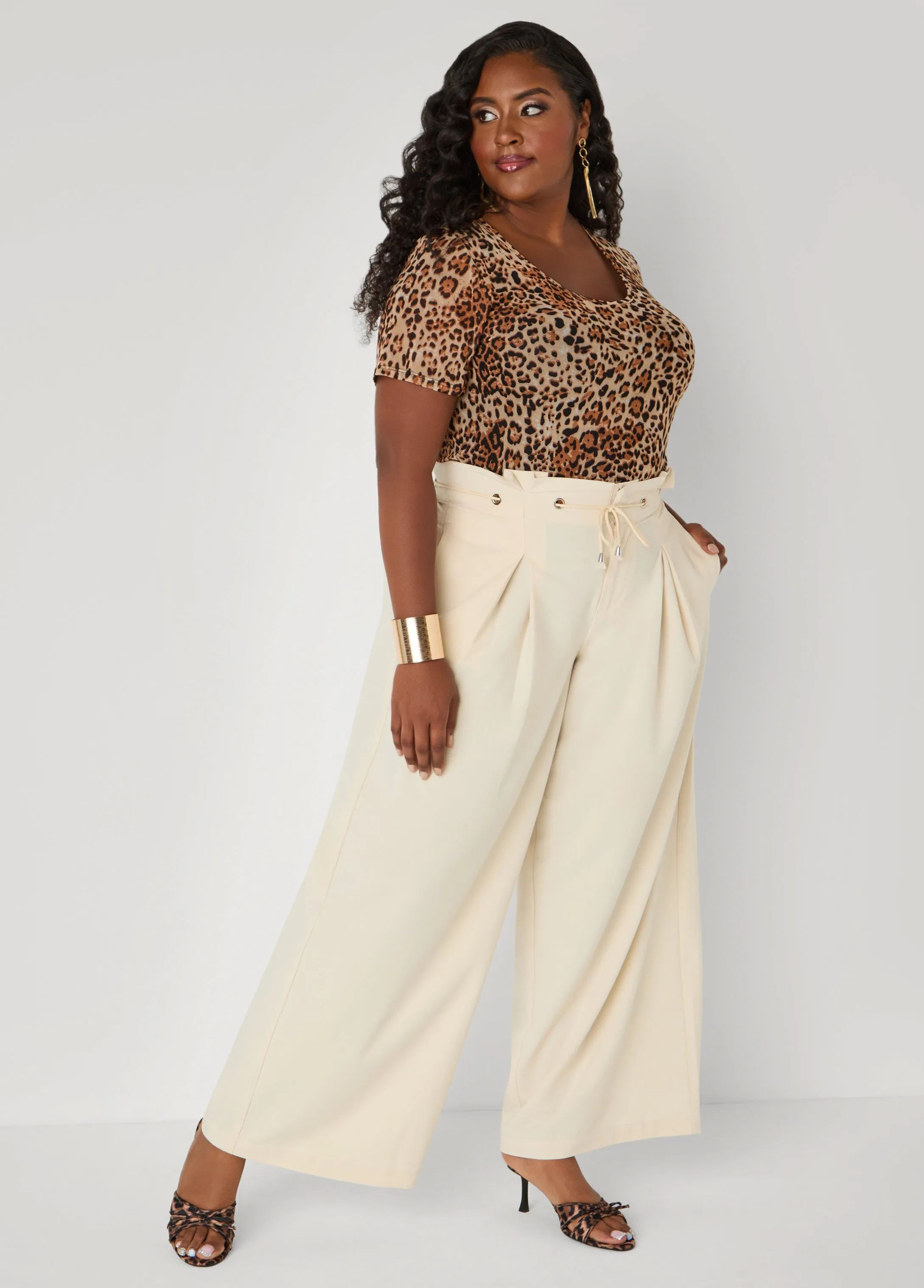 Belted Paperbag Wide Leg Pants sold by Ashley Stewart product image thumbnail 3