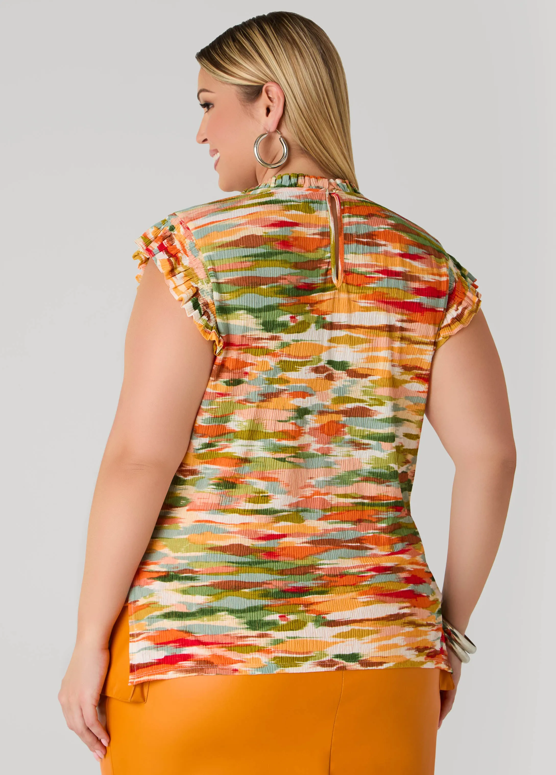 Printed Ruffle Trimmed Top sold by Ashley Stewart product image thumbnail 2