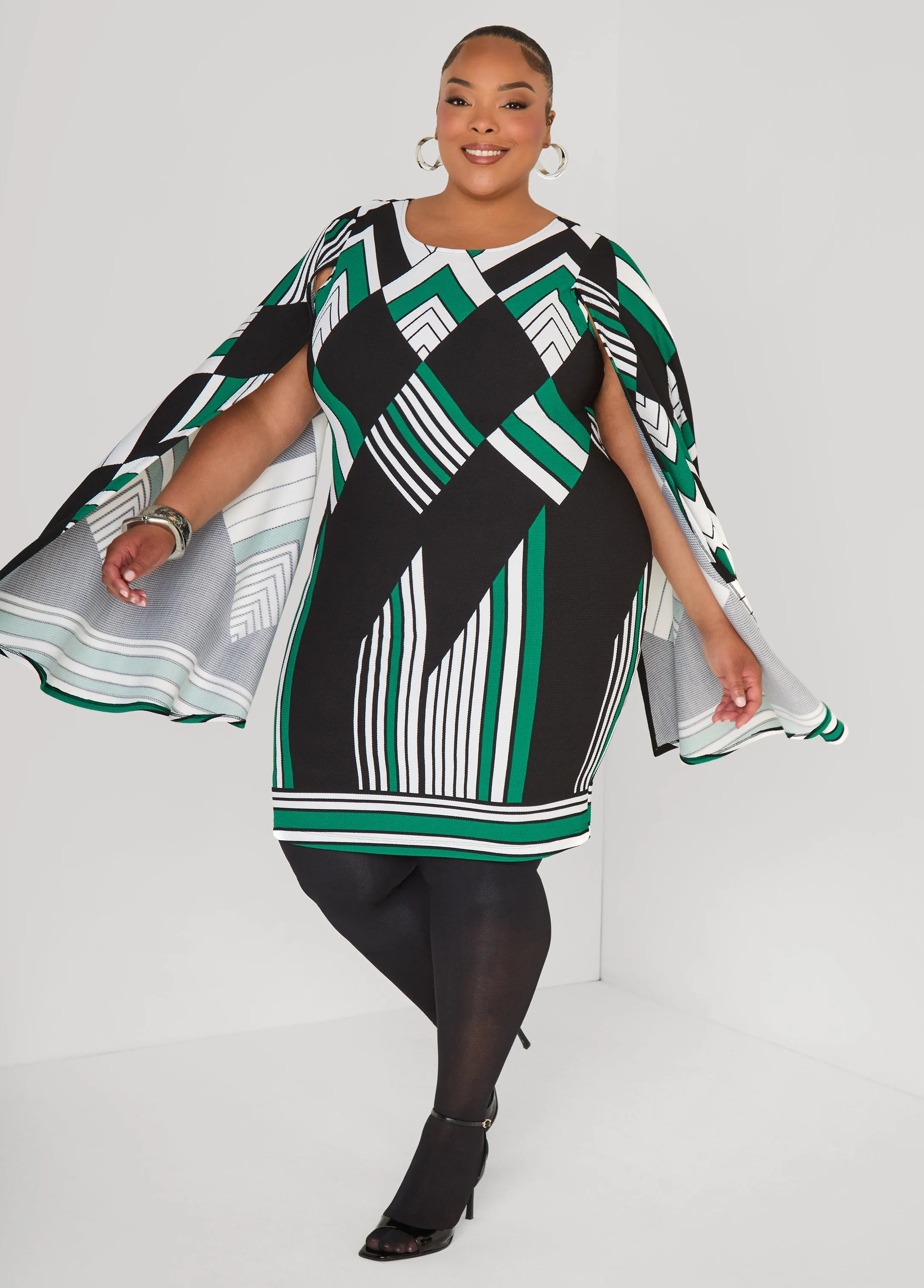 Cape Effect Geo Print Dress sold by Ashley Stewart product image thumbnail 3