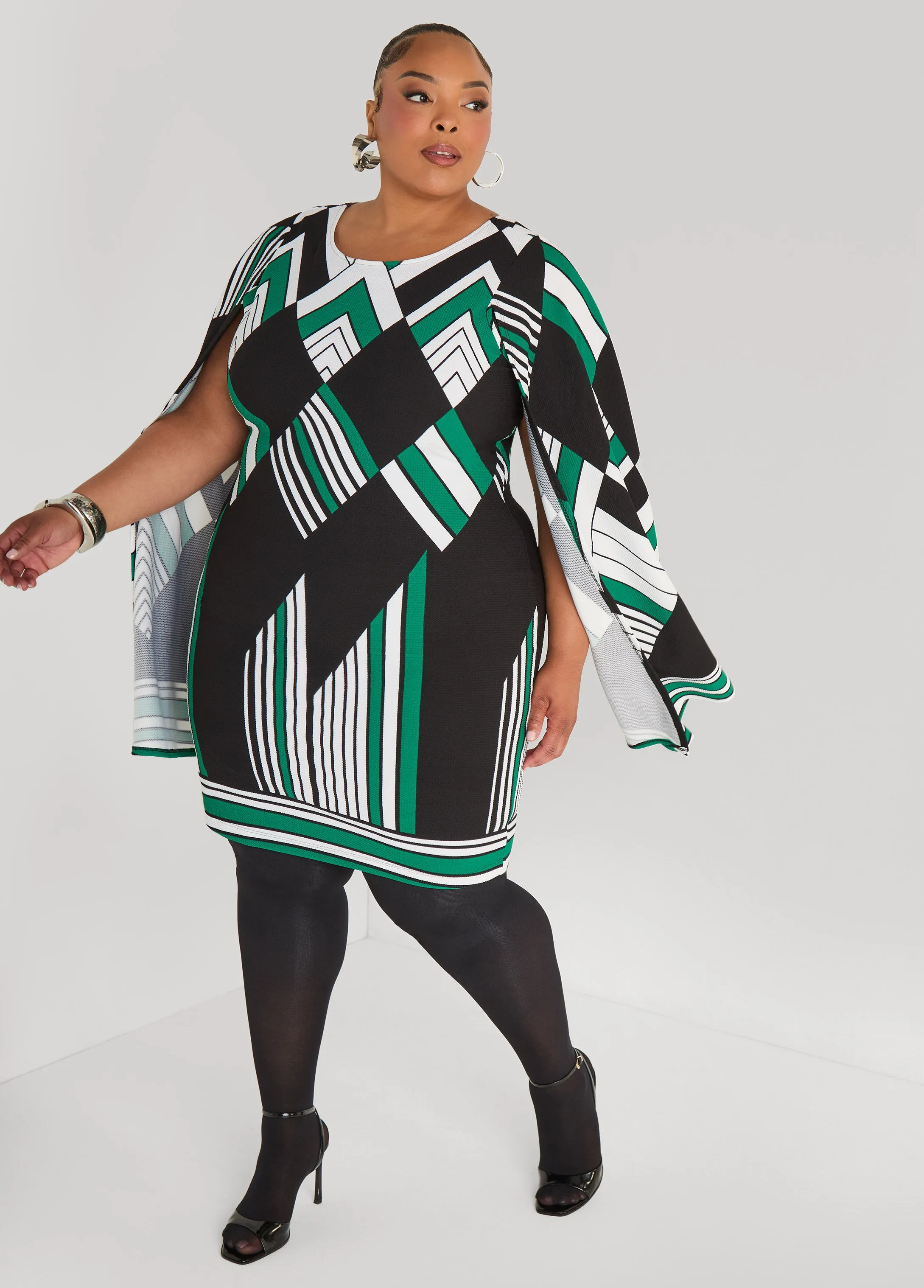 Cape Effect Geo Print Dress sold by Ashley Stewart product image thumbnail 4
