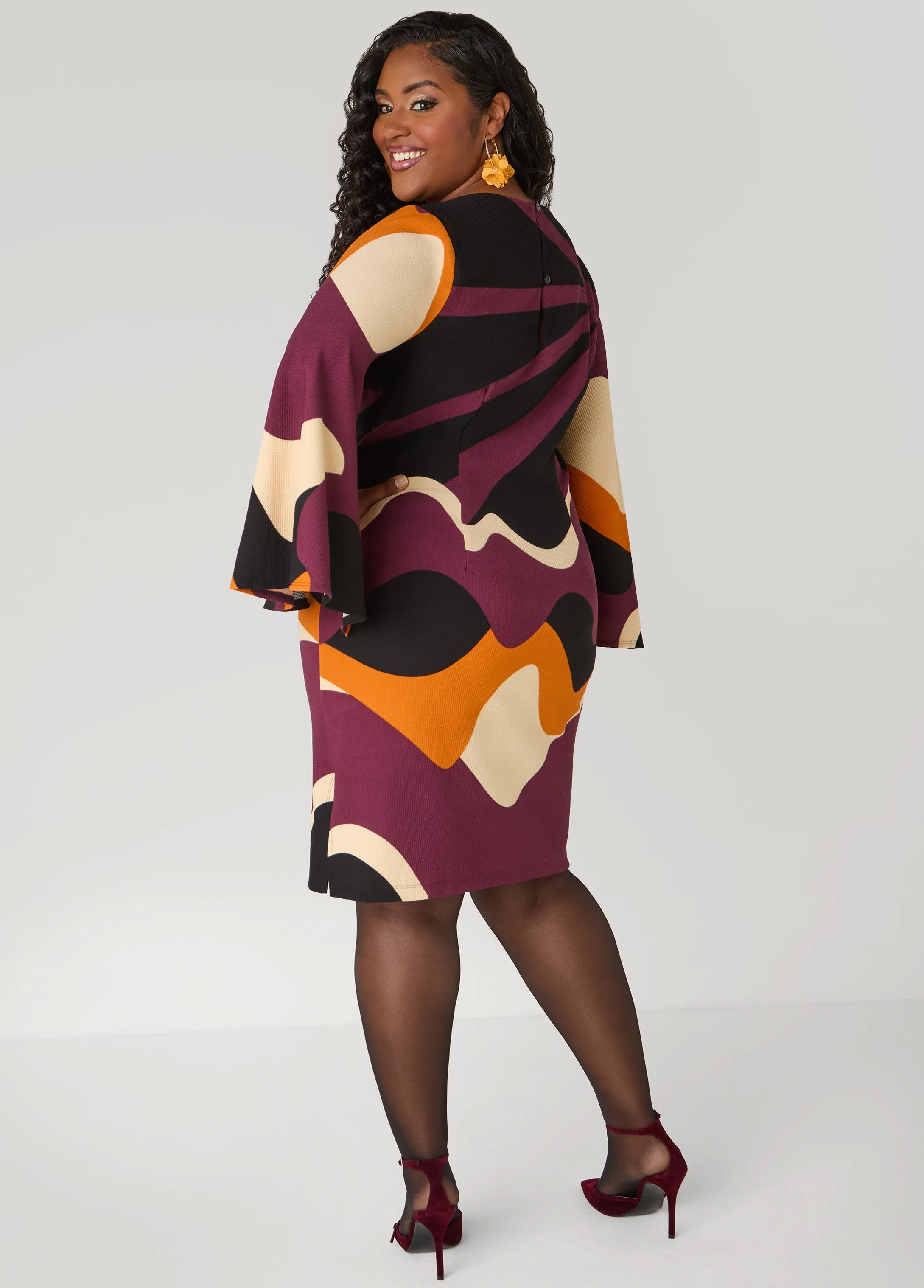 Bell Sleeved Swirl Print Dress sold by Ashley Stewart product image thumbnail 2