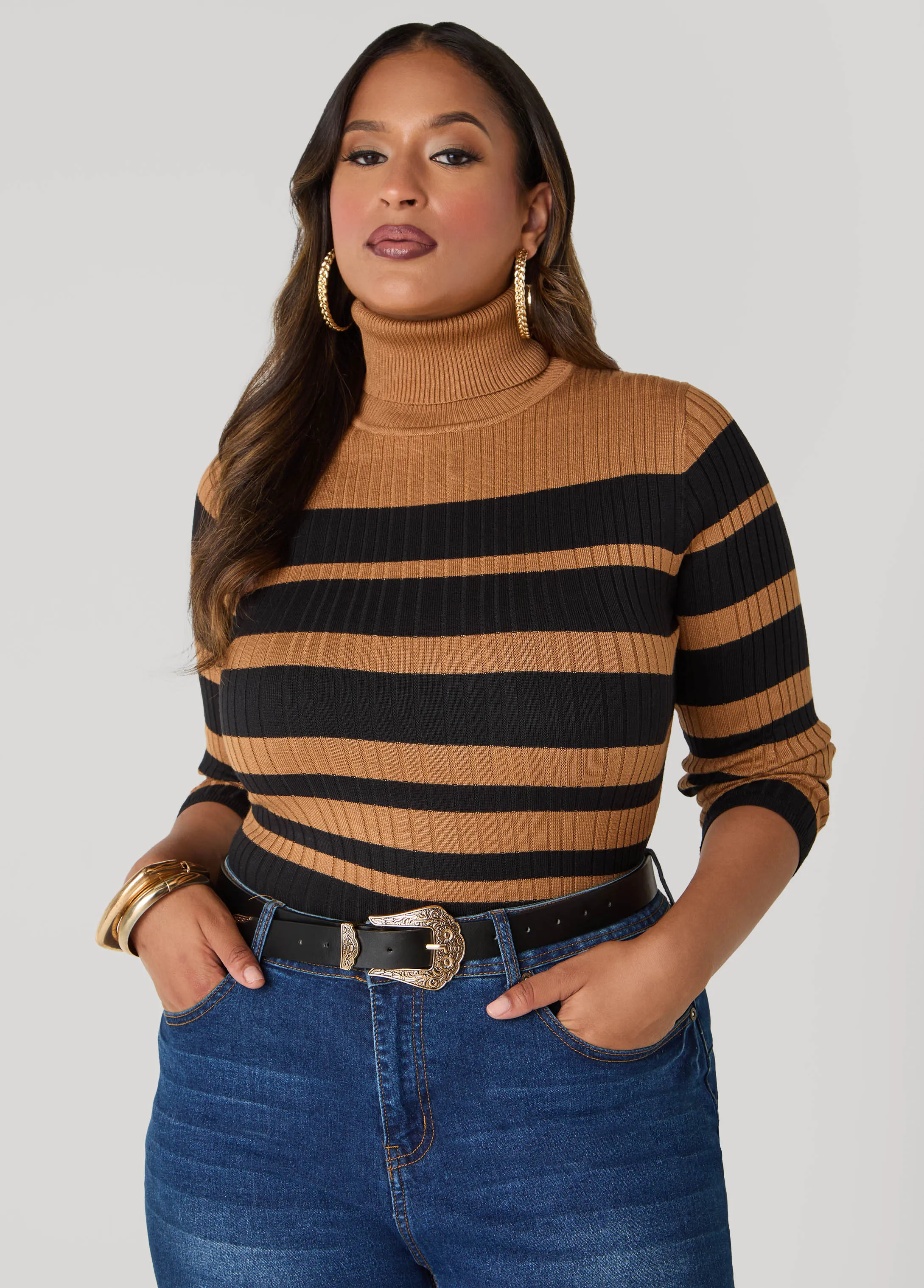 Striped Turtleneck Sweater sold by Ashley Stewart