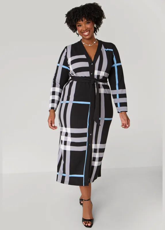Plaid Maxi Cardigan Dress sold by Ashley Stewart